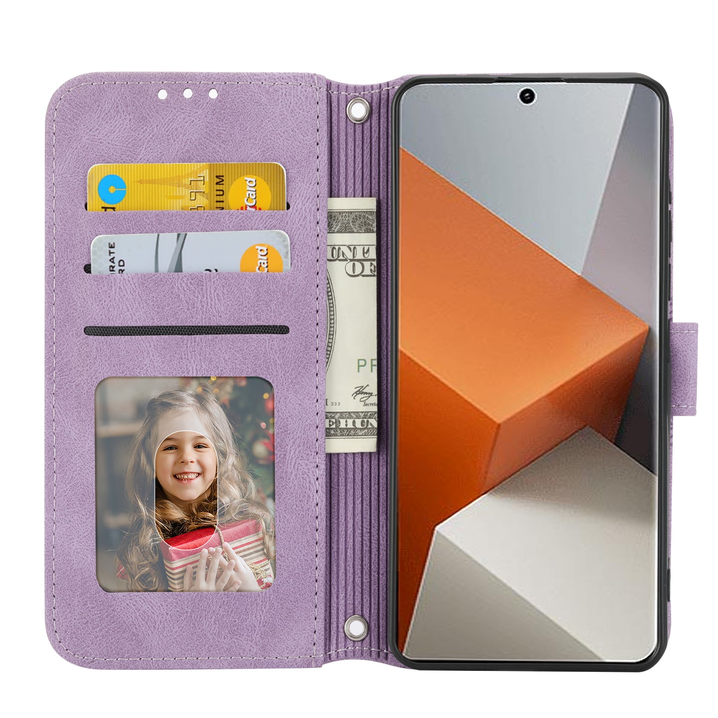 For Xiaomi Redmi Note 13 Pro+ 5G Case Soft PU Leather+TPU Imprinted Phone Cover - Light Purple