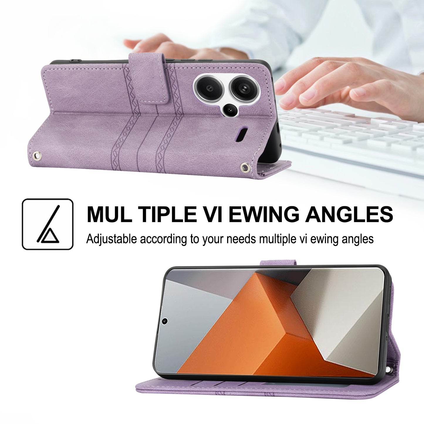 For Xiaomi Redmi Note 13 Pro+ 5G Case Soft PU Leather+TPU Imprinted Phone Cover - Light Purple