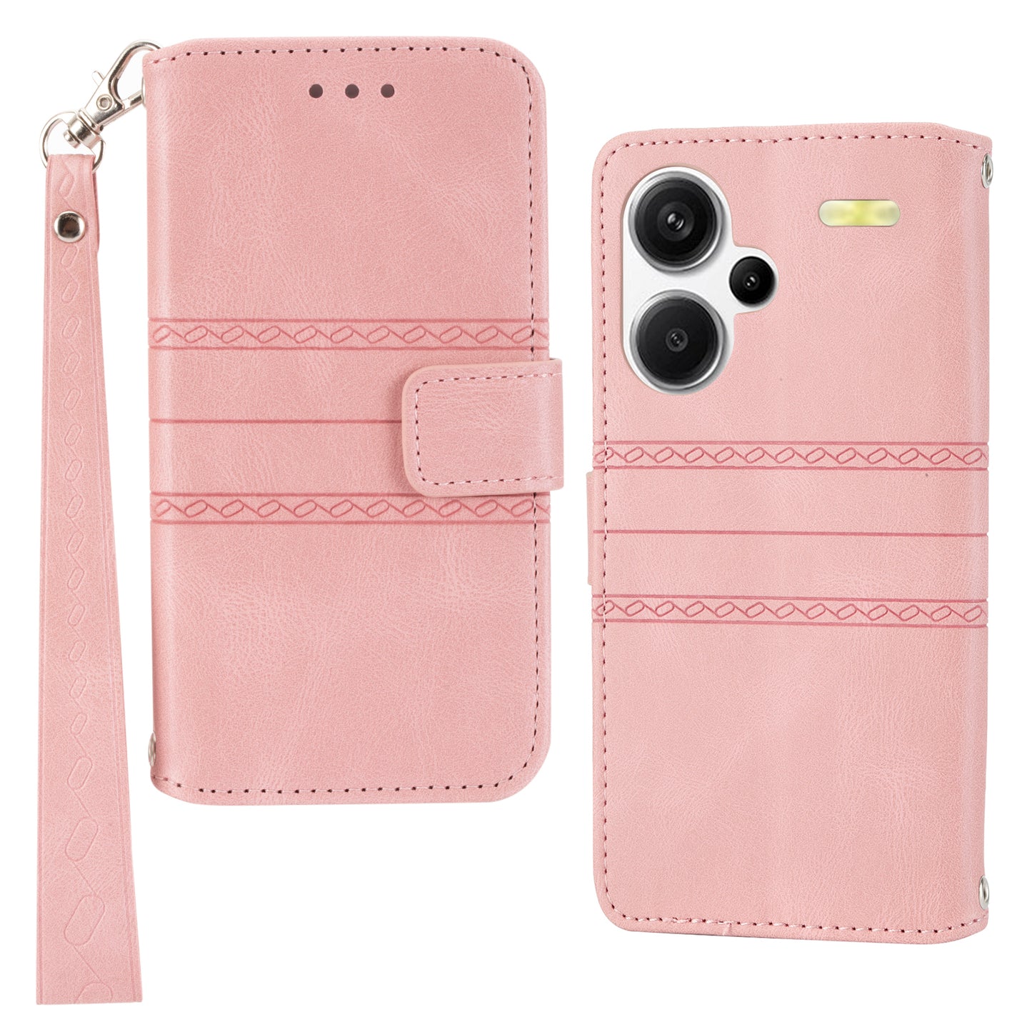 For Xiaomi Redmi Note 13 Pro+ 5G Case Soft PU Leather+TPU Imprinted Phone Cover - Pink