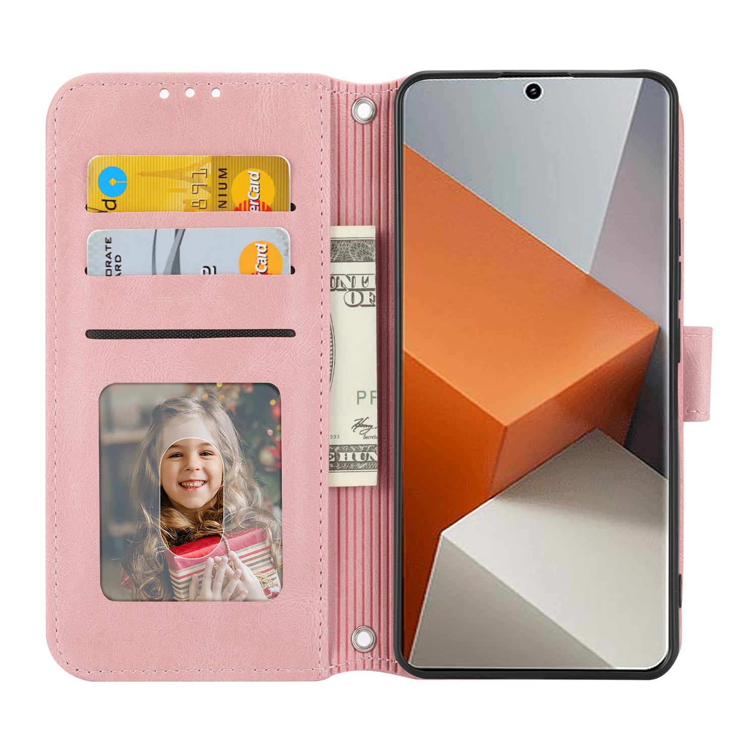 For Xiaomi Redmi Note 13 Pro+ 5G Case Soft PU Leather+TPU Imprinted Phone Cover - Pink