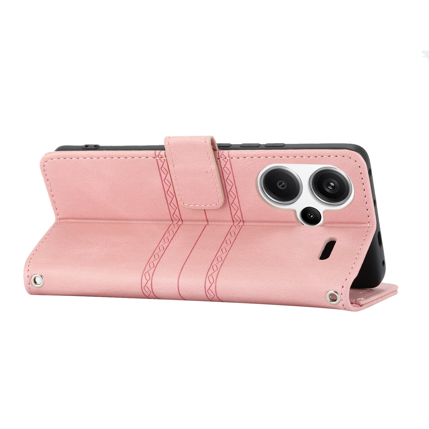 For Xiaomi Redmi Note 13 Pro+ 5G Case Soft PU Leather+TPU Imprinted Phone Cover - Pink