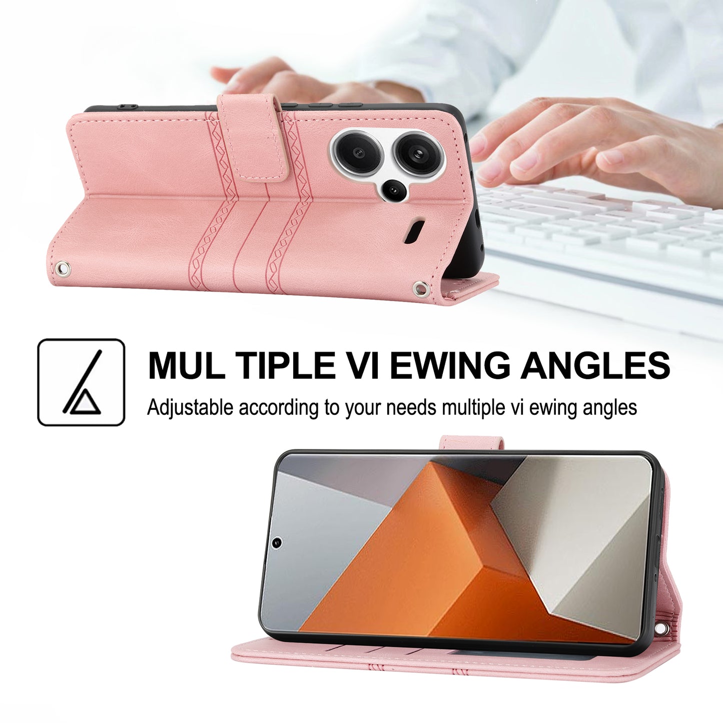 For Xiaomi Redmi Note 13 Pro+ 5G Case Soft PU Leather+TPU Imprinted Phone Cover - Pink