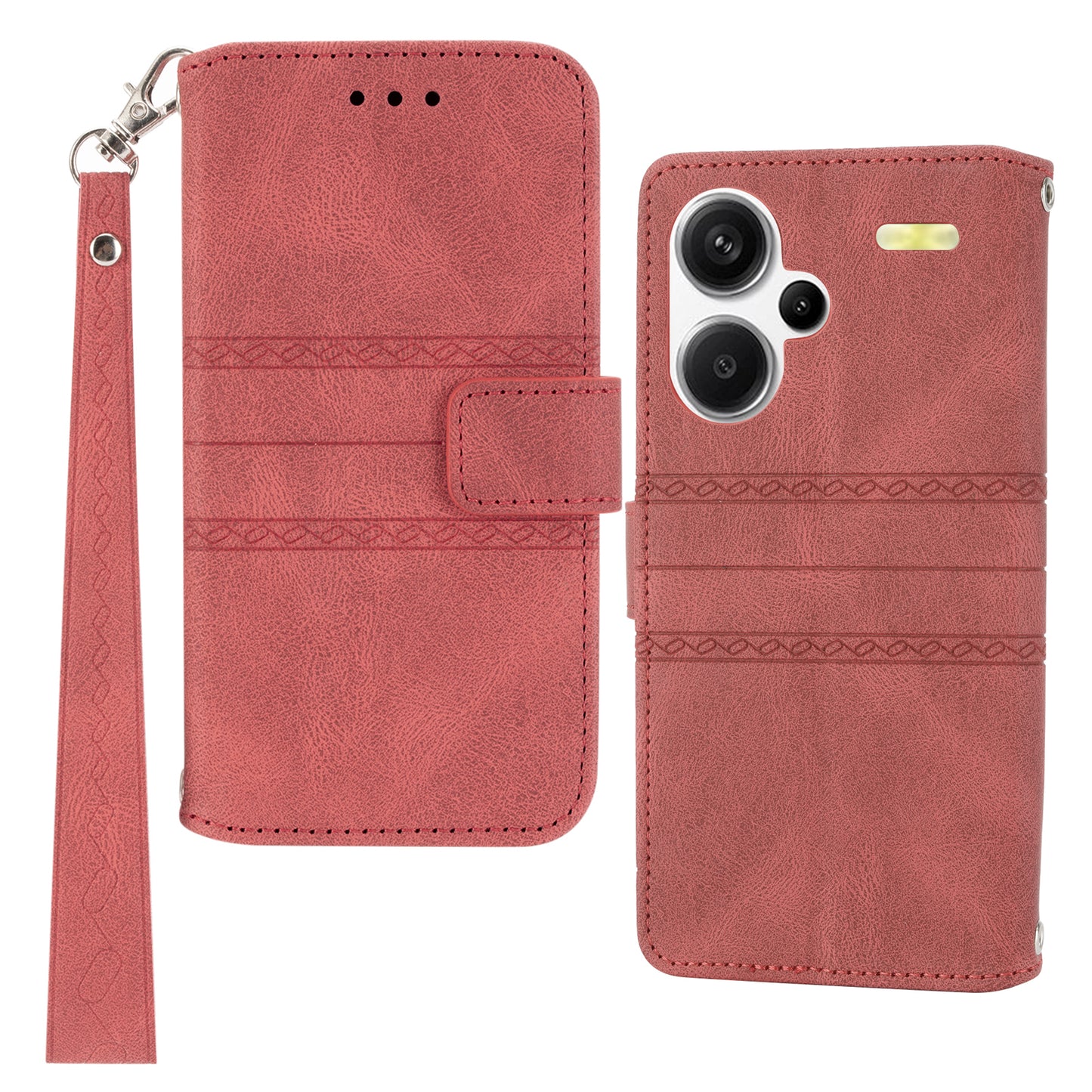 For Xiaomi Redmi Note 13 Pro+ 5G Case Soft PU Leather+TPU Imprinted Phone Cover - Red