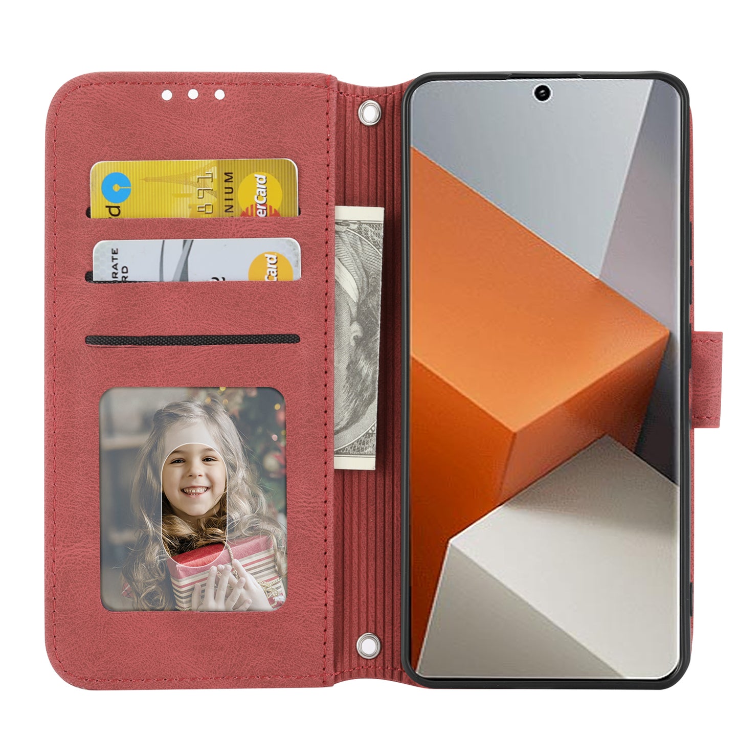 For Xiaomi Redmi Note 13 Pro+ 5G Case Soft PU Leather+TPU Imprinted Phone Cover - Red