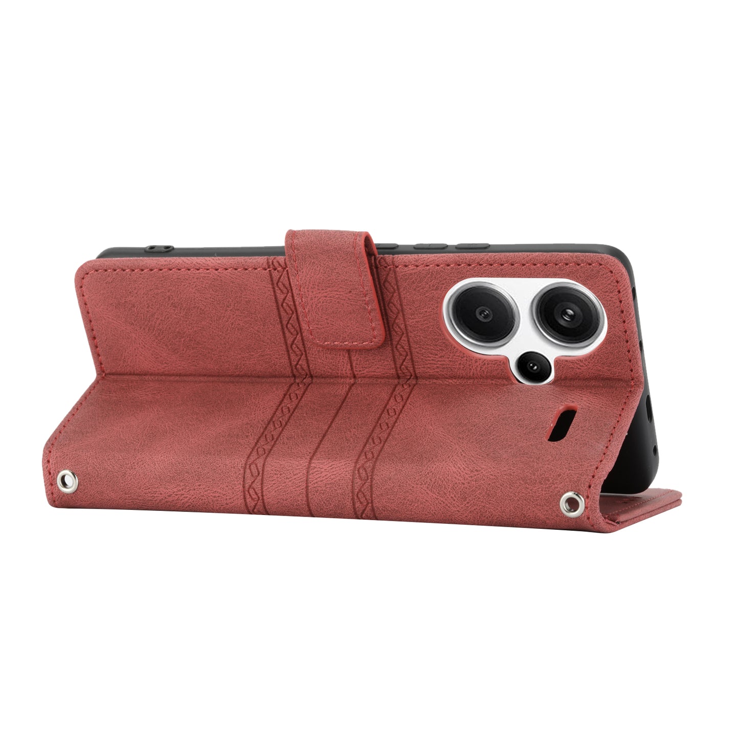 For Xiaomi Redmi Note 13 Pro+ 5G Case Soft PU Leather+TPU Imprinted Phone Cover - Red