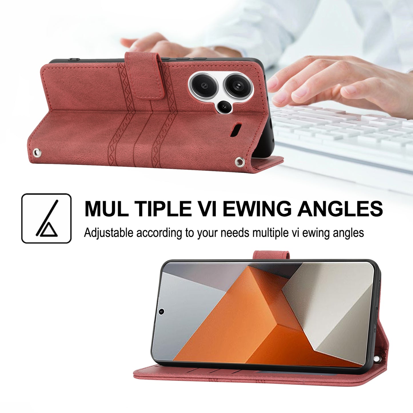 For Xiaomi Redmi Note 13 Pro+ 5G Case Soft PU Leather+TPU Imprinted Phone Cover - Red