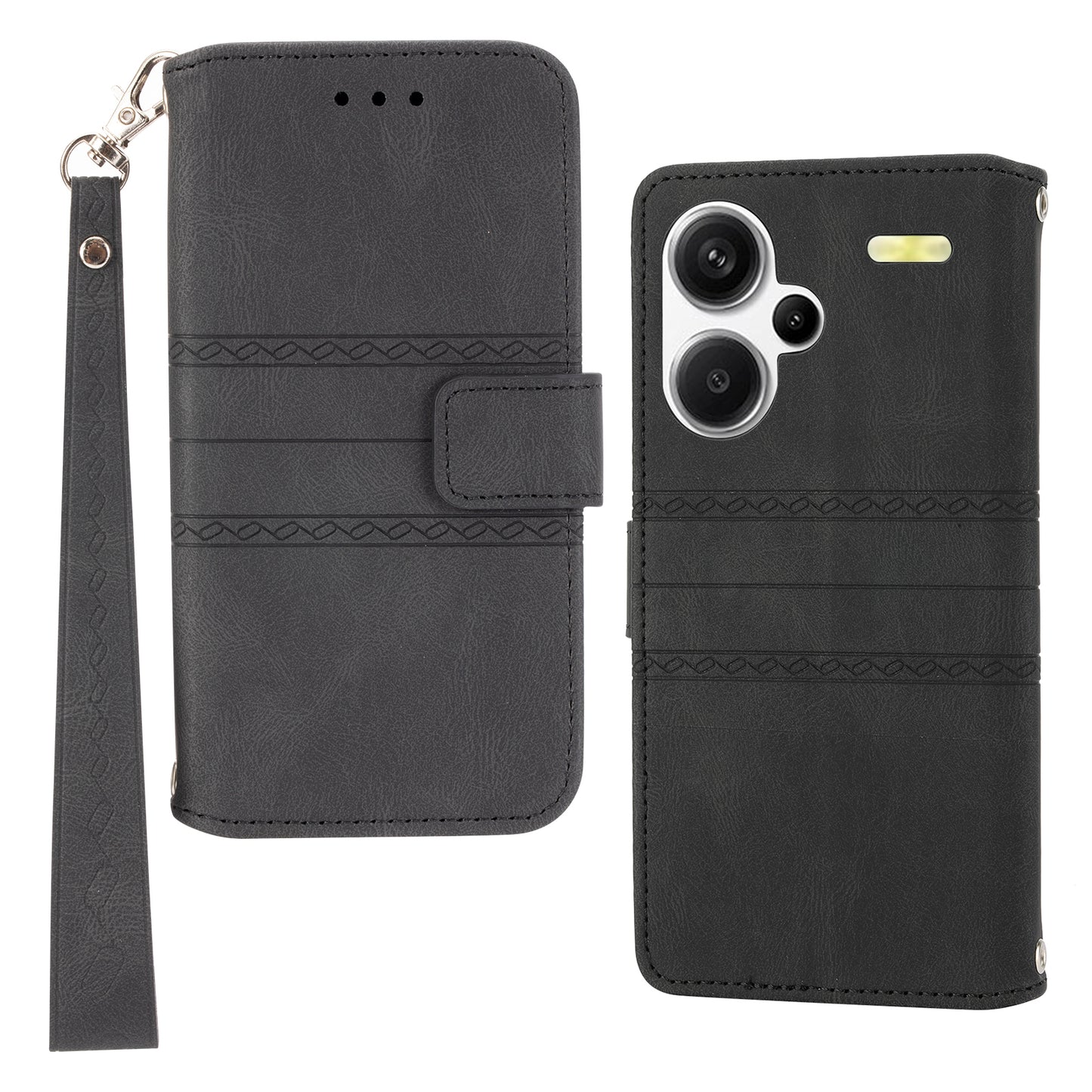 For Xiaomi Redmi Note 13 Pro+ 5G Case Soft PU Leather+TPU Imprinted Phone Cover - Black