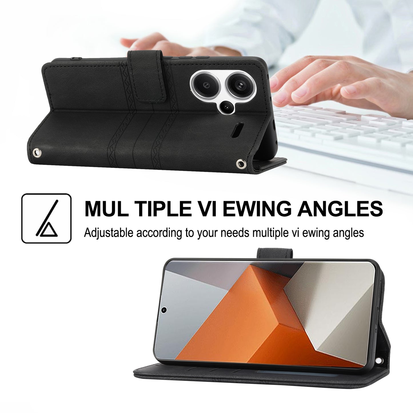 For Xiaomi Redmi Note 13 Pro+ 5G Case Soft PU Leather+TPU Imprinted Phone Cover - Black