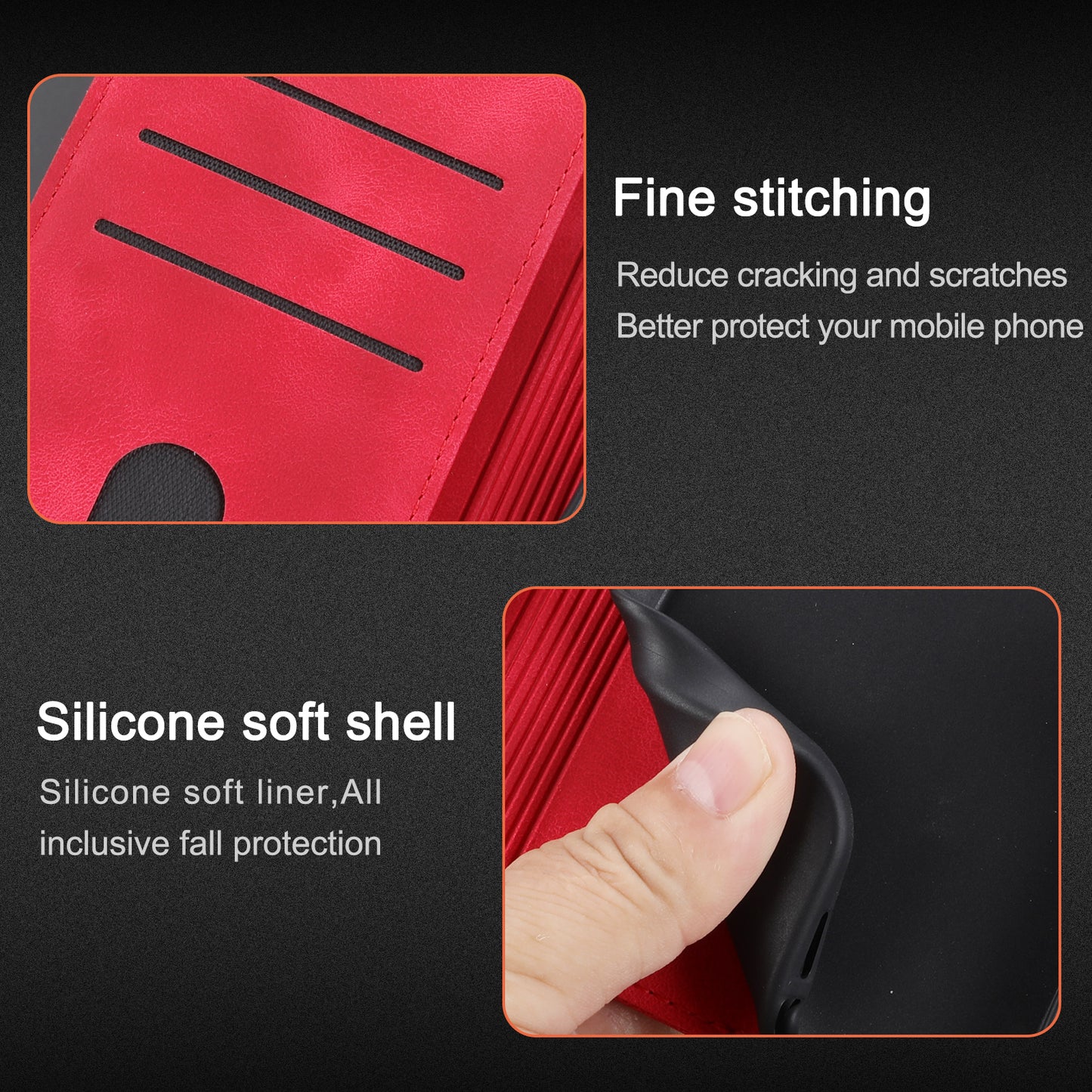 For Xiaomi Redmi Note 13 Pro 5G / Poco X6 5G Wallet Case PU Leather+TPU Phone Cover Imprinted Line - Red