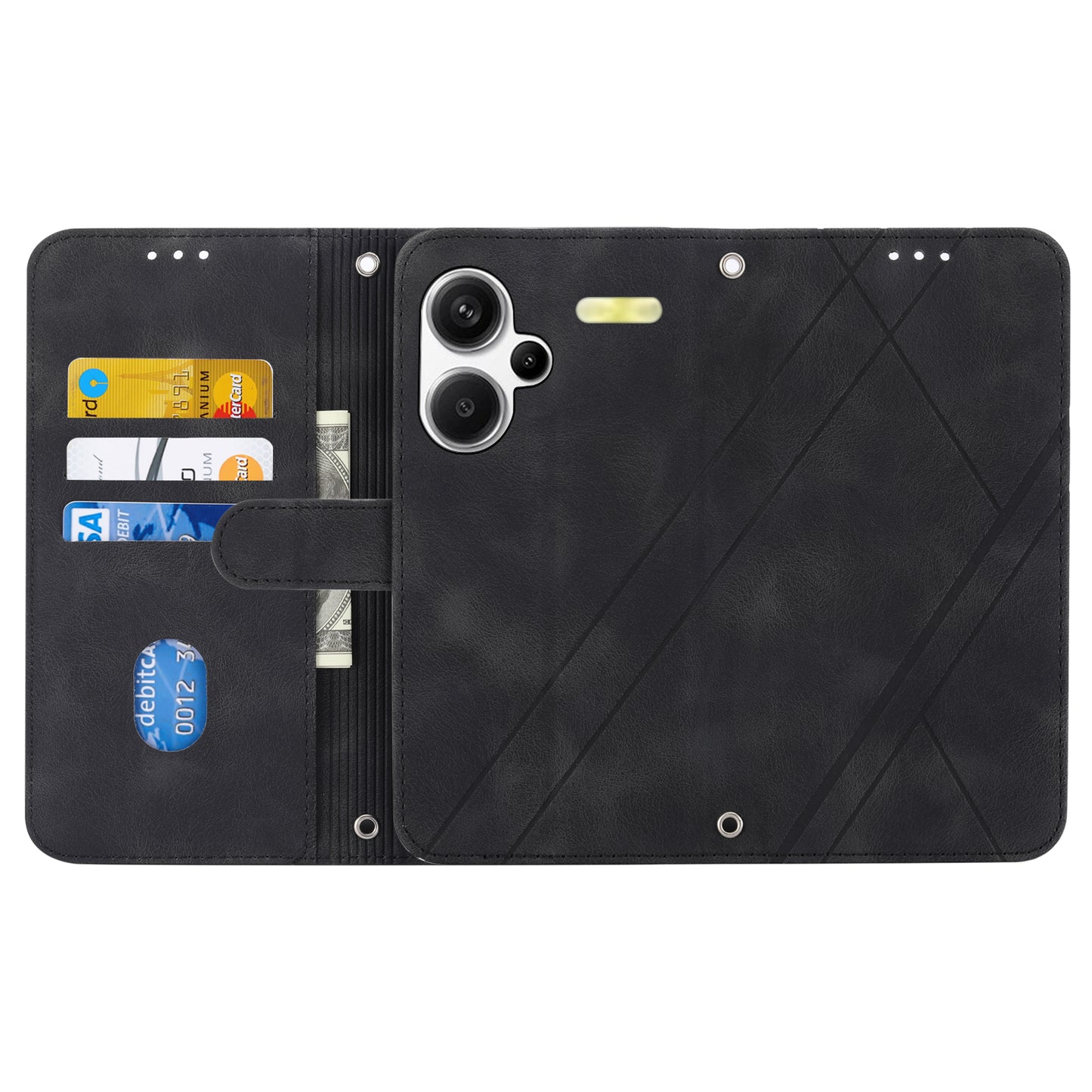 For Xiaomi Redmi Note 13 Pro+ 5G Case Imprinted Line Card Slots Shockproof Phone Cover - Black