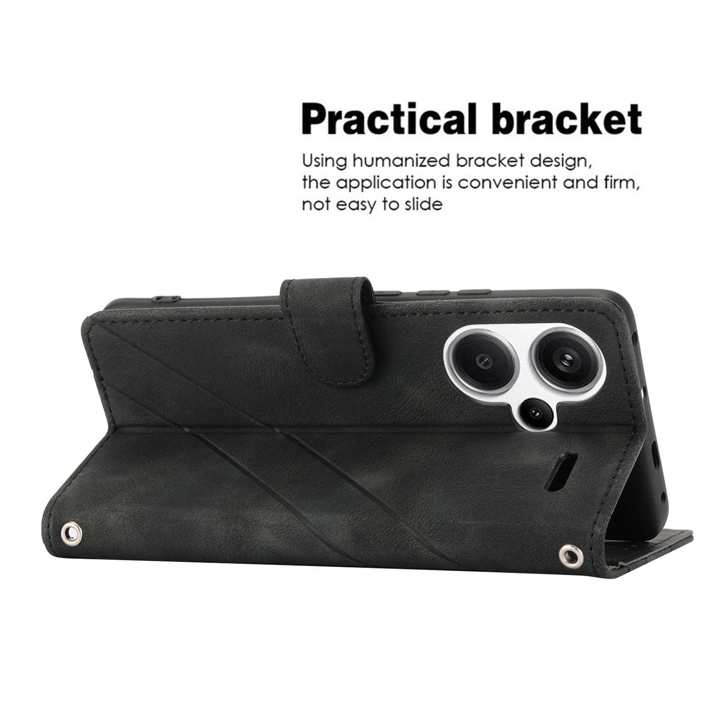 For Xiaomi Redmi Note 13 Pro+ 5G Case Imprinted Line Card Slots Shockproof Phone Cover - Black