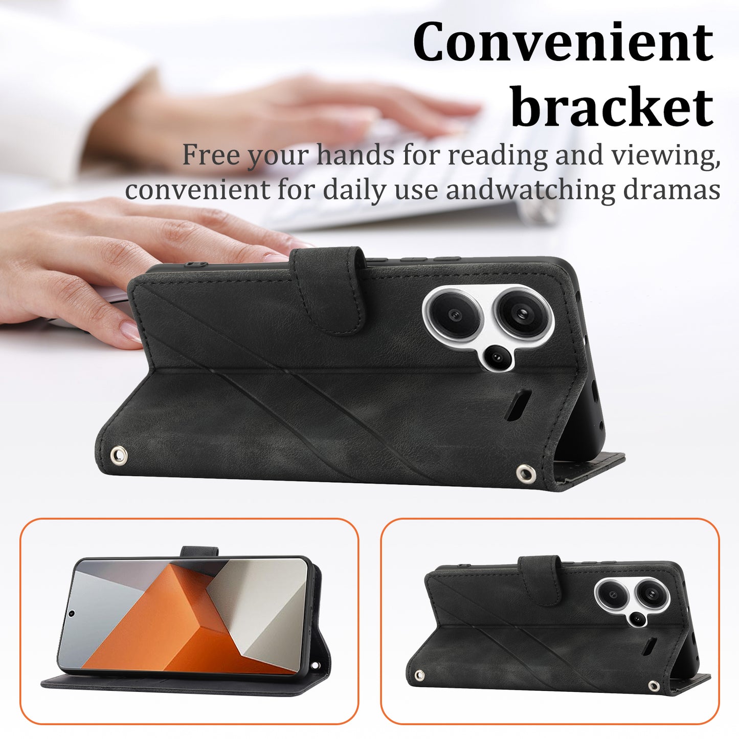 For Xiaomi Redmi Note 13 Pro+ 5G Case Imprinted Line Card Slots Shockproof Phone Cover - Black