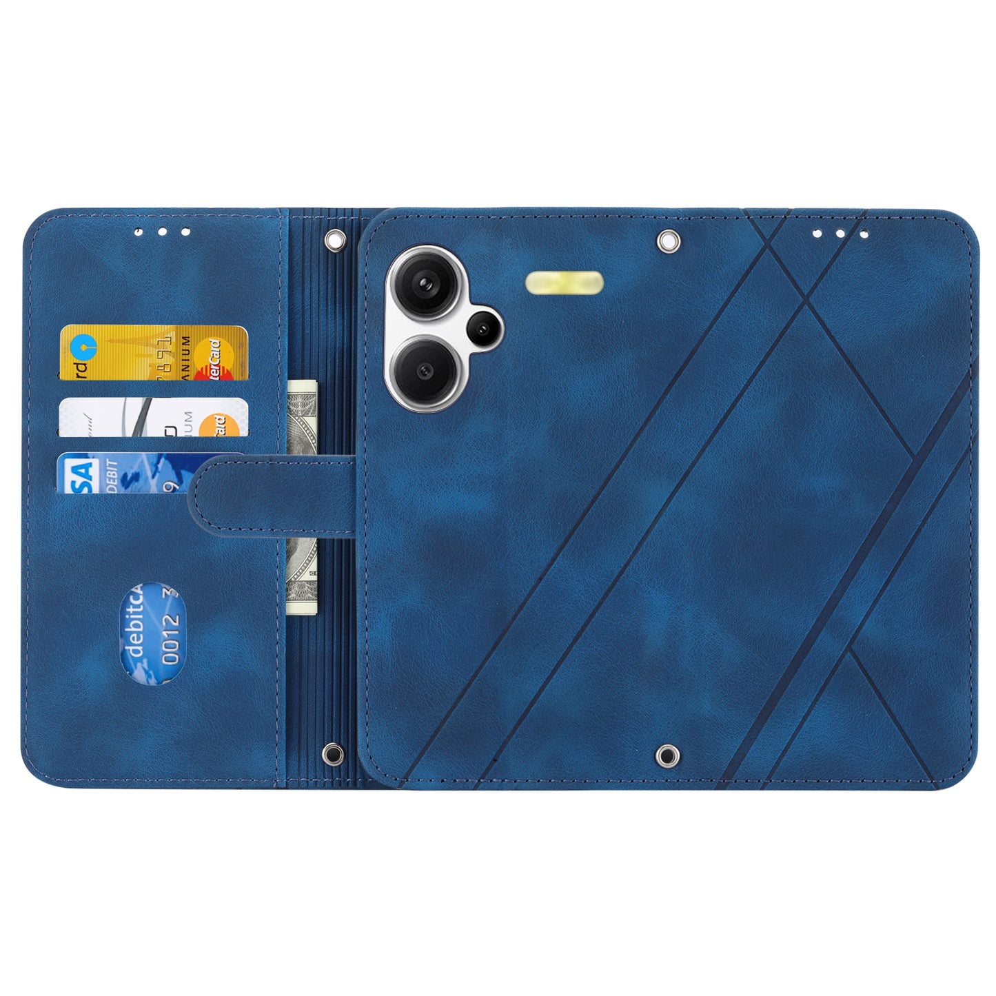 For Xiaomi Redmi Note 13 Pro+ 5G Case Imprinted Line Card Slots Shockproof Phone Cover - Blue