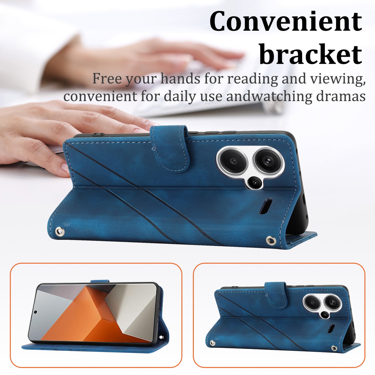 For Xiaomi Redmi Note 13 Pro+ 5G Case Imprinted Line Card Slots Shockproof Phone Cover - Blue