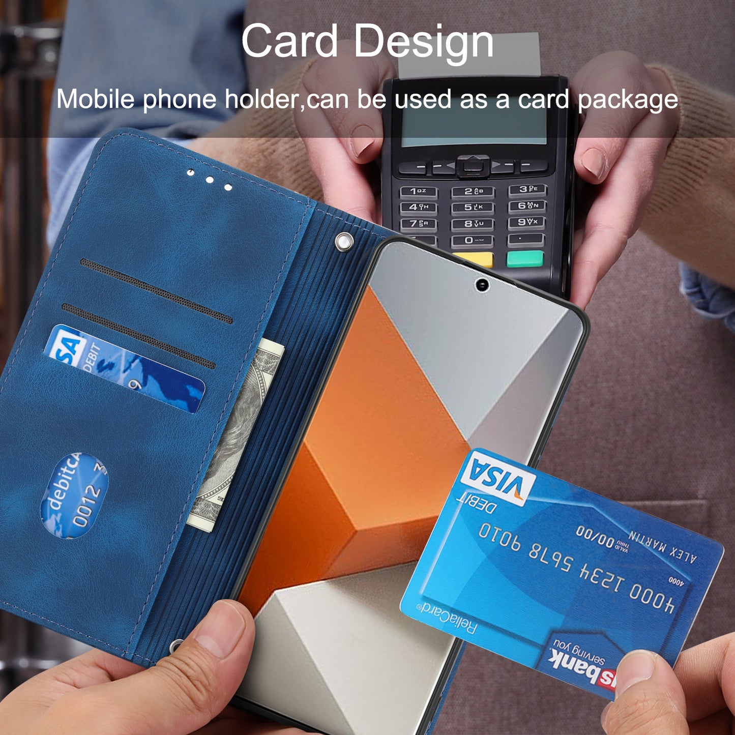 For Xiaomi Redmi Note 13 Pro+ 5G Case Imprinted Line Card Slots Shockproof Phone Cover - Blue