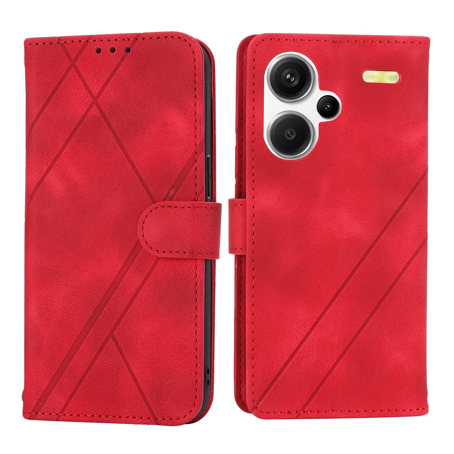For Xiaomi Redmi Note 13 Pro+ 5G Case Imprinted Line Card Slots Shockproof Phone Cover - Red