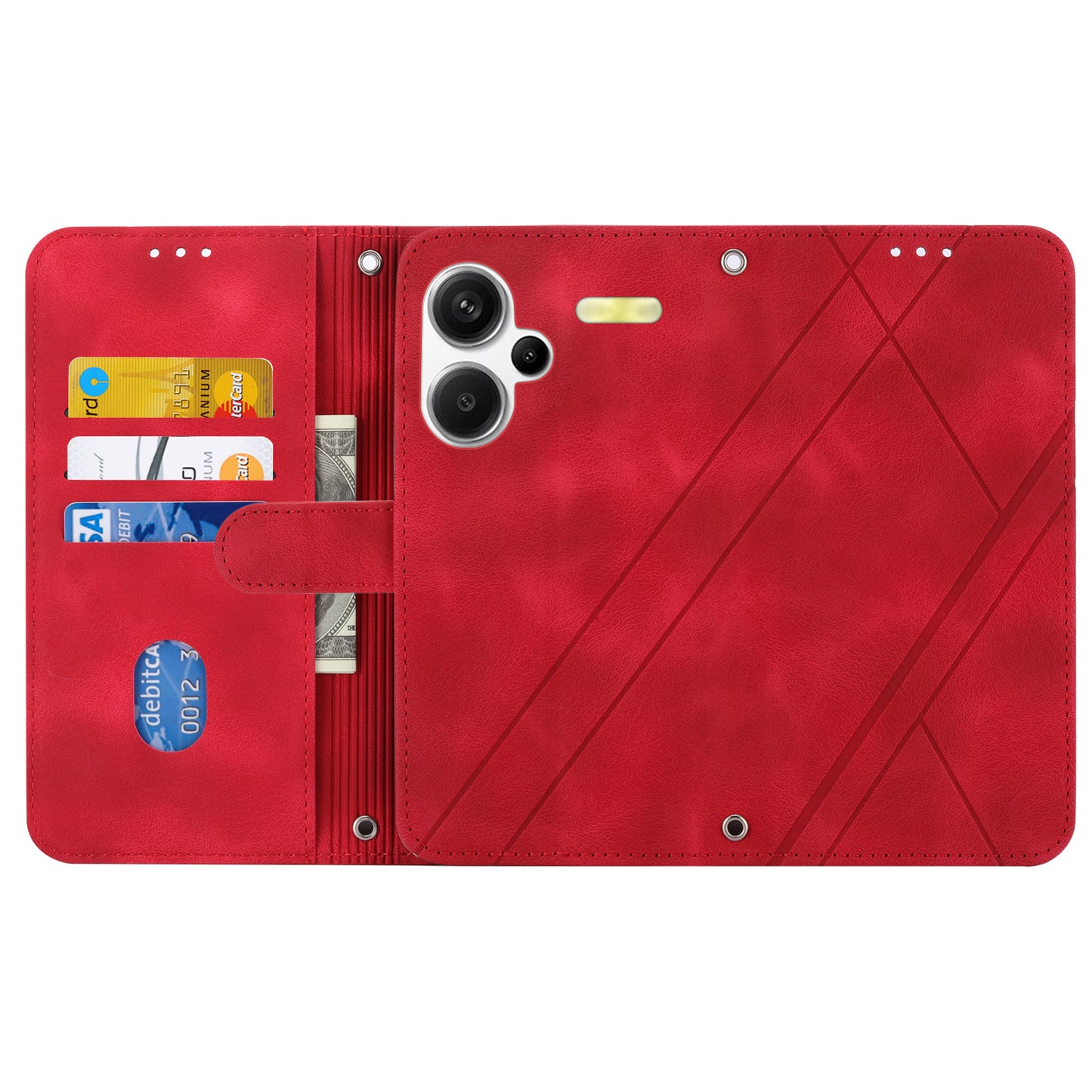 For Xiaomi Redmi Note 13 Pro+ 5G Case Imprinted Line Card Slots Shockproof Phone Cover - Red