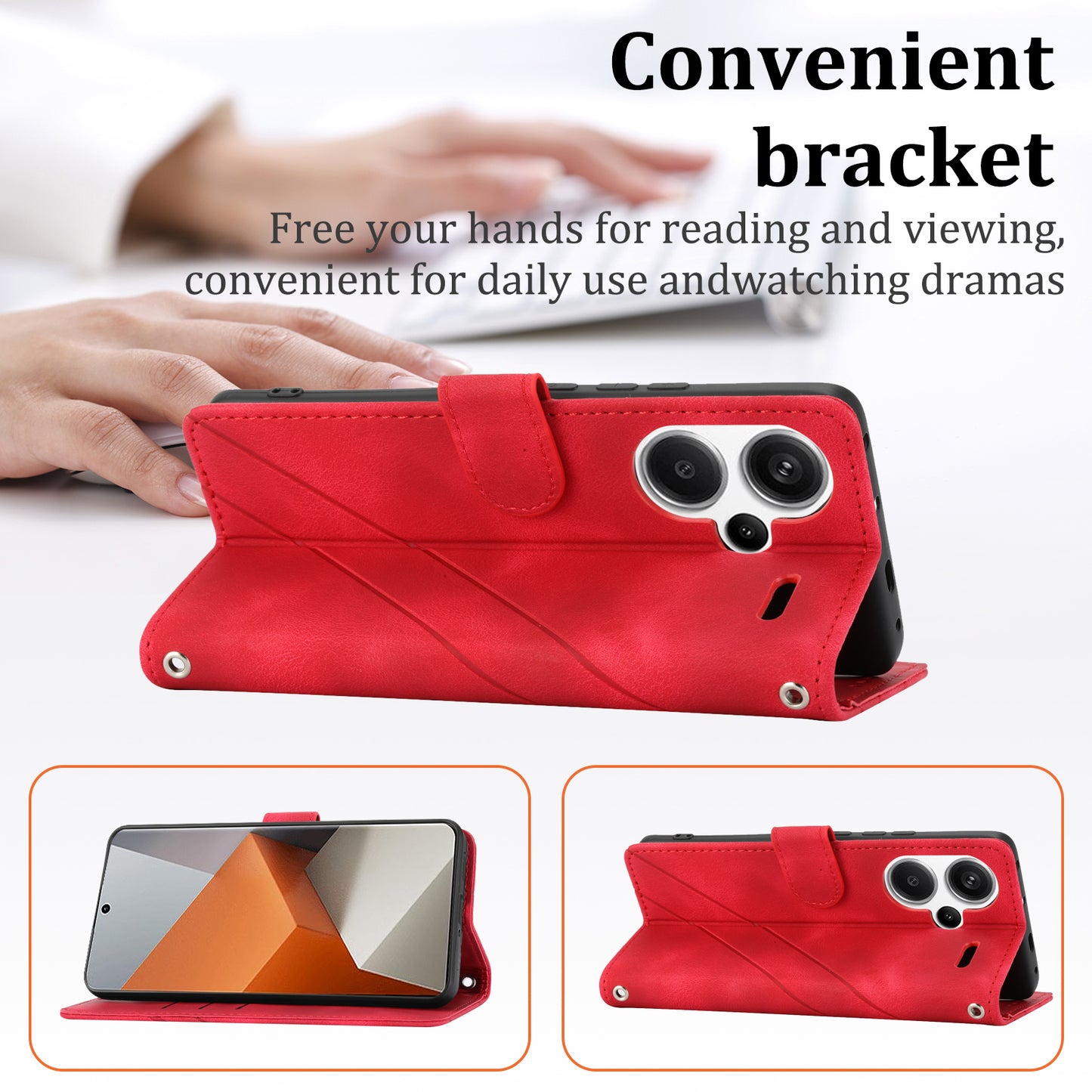 For Xiaomi Redmi Note 13 Pro+ 5G Case Imprinted Line Card Slots Shockproof Phone Cover - Red