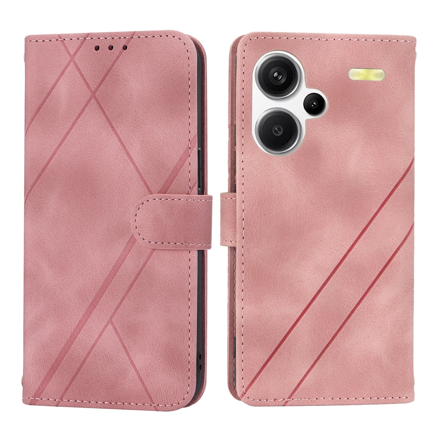 For Xiaomi Redmi Note 13 Pro+ 5G Case Imprinted Line Card Slots Shockproof Phone Cover - Pink