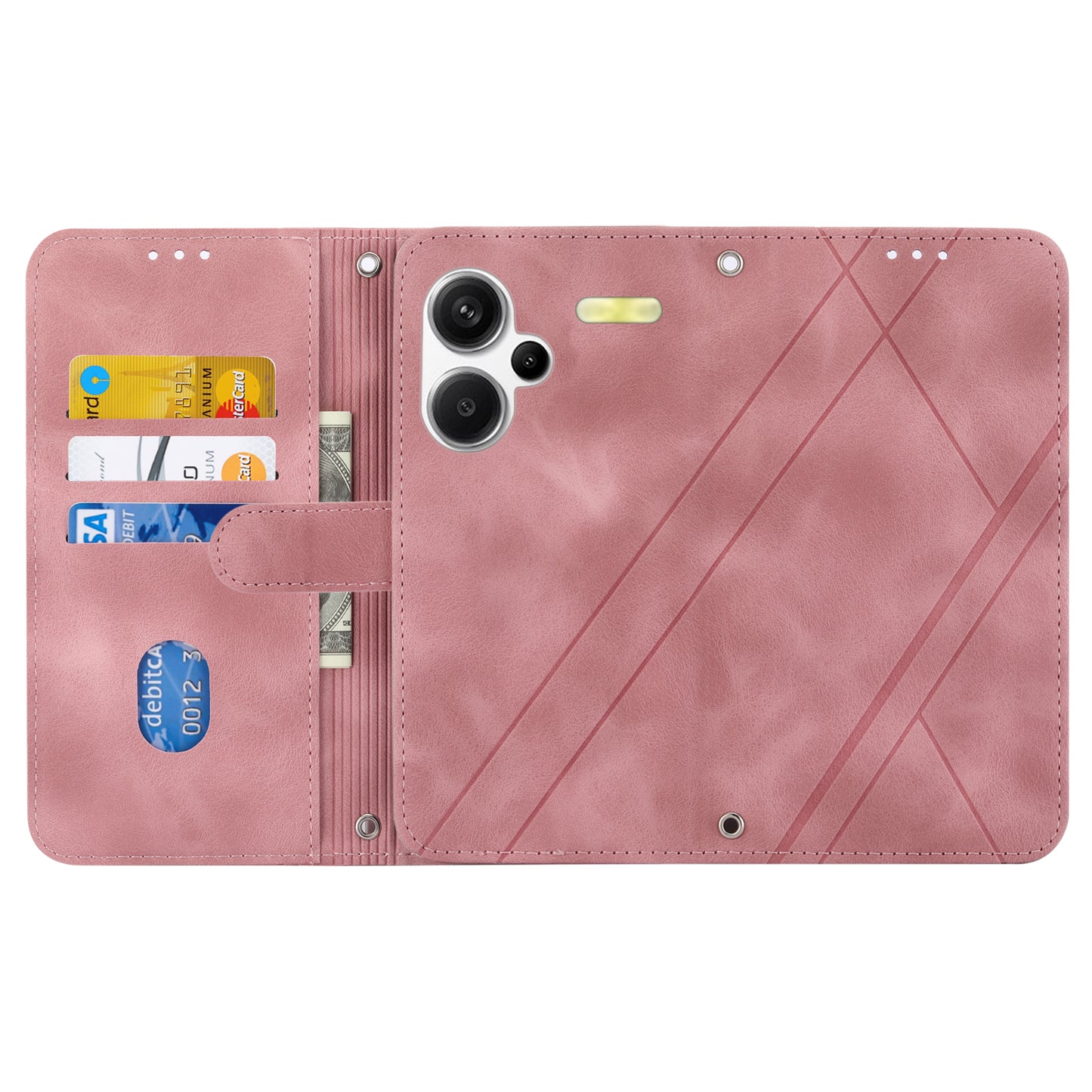 For Xiaomi Redmi Note 13 Pro+ 5G Case Imprinted Line Card Slots Shockproof Phone Cover - Pink