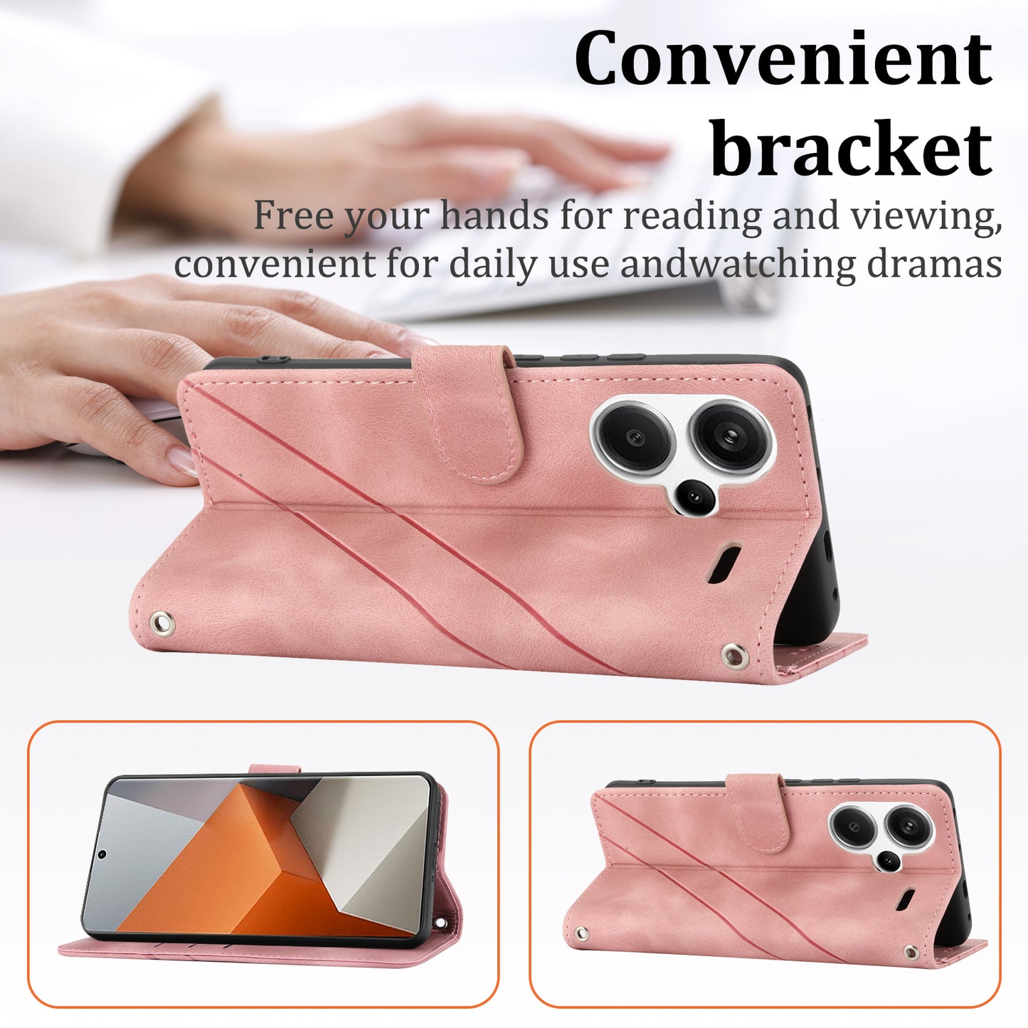 For Xiaomi Redmi Note 13 Pro+ 5G Case Imprinted Line Card Slots Shockproof Phone Cover - Pink