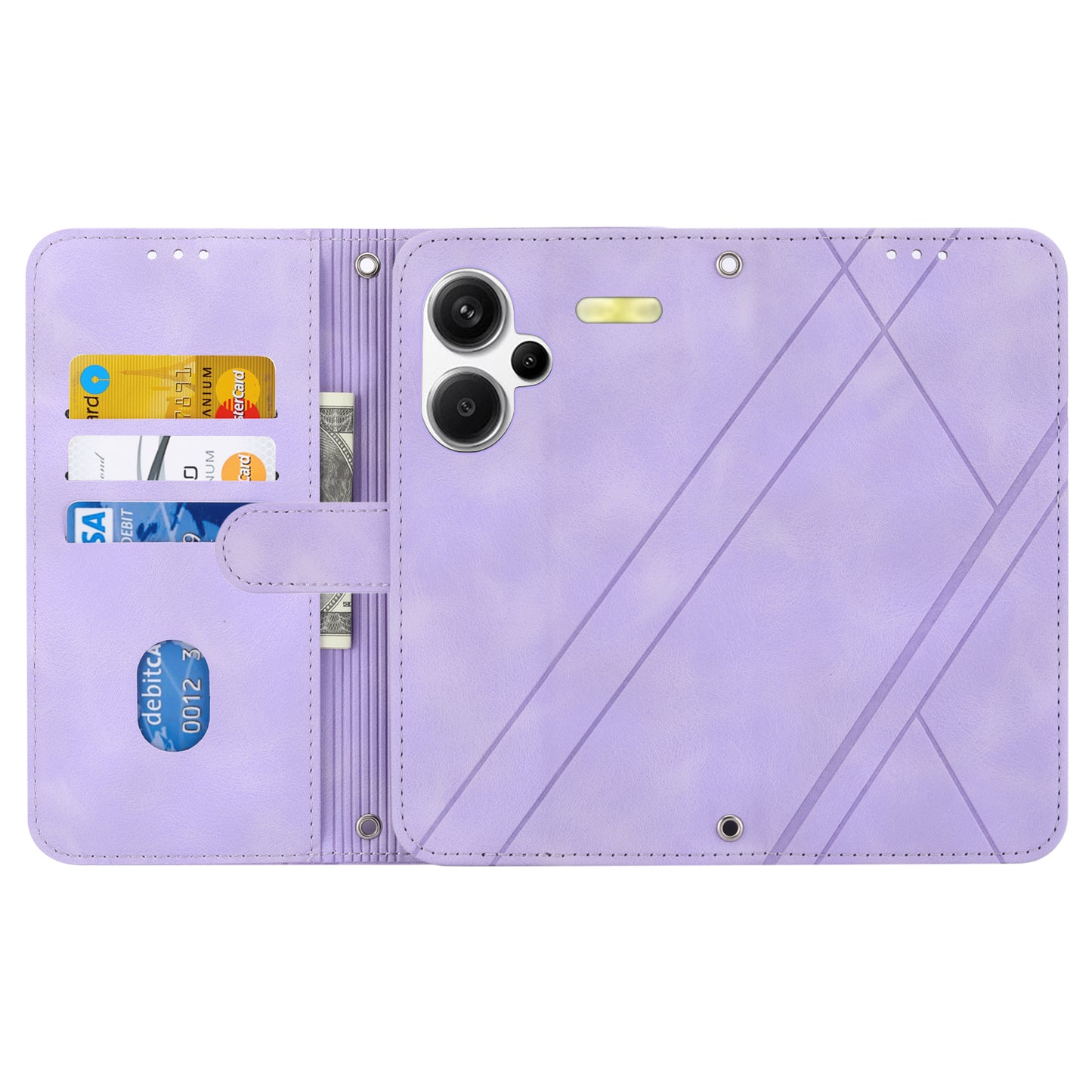 For Xiaomi Redmi Note 13 Pro+ 5G Case Imprinted Line Card Slots Shockproof Phone Cover - Purple