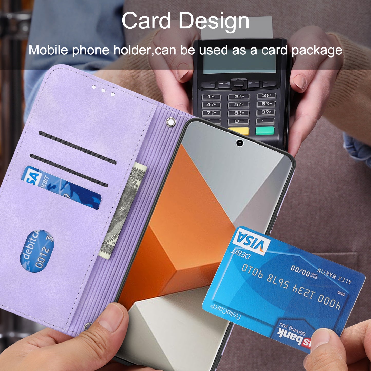 For Xiaomi Redmi Note 13 Pro+ 5G Case Imprinted Line Card Slots Shockproof Phone Cover - Purple