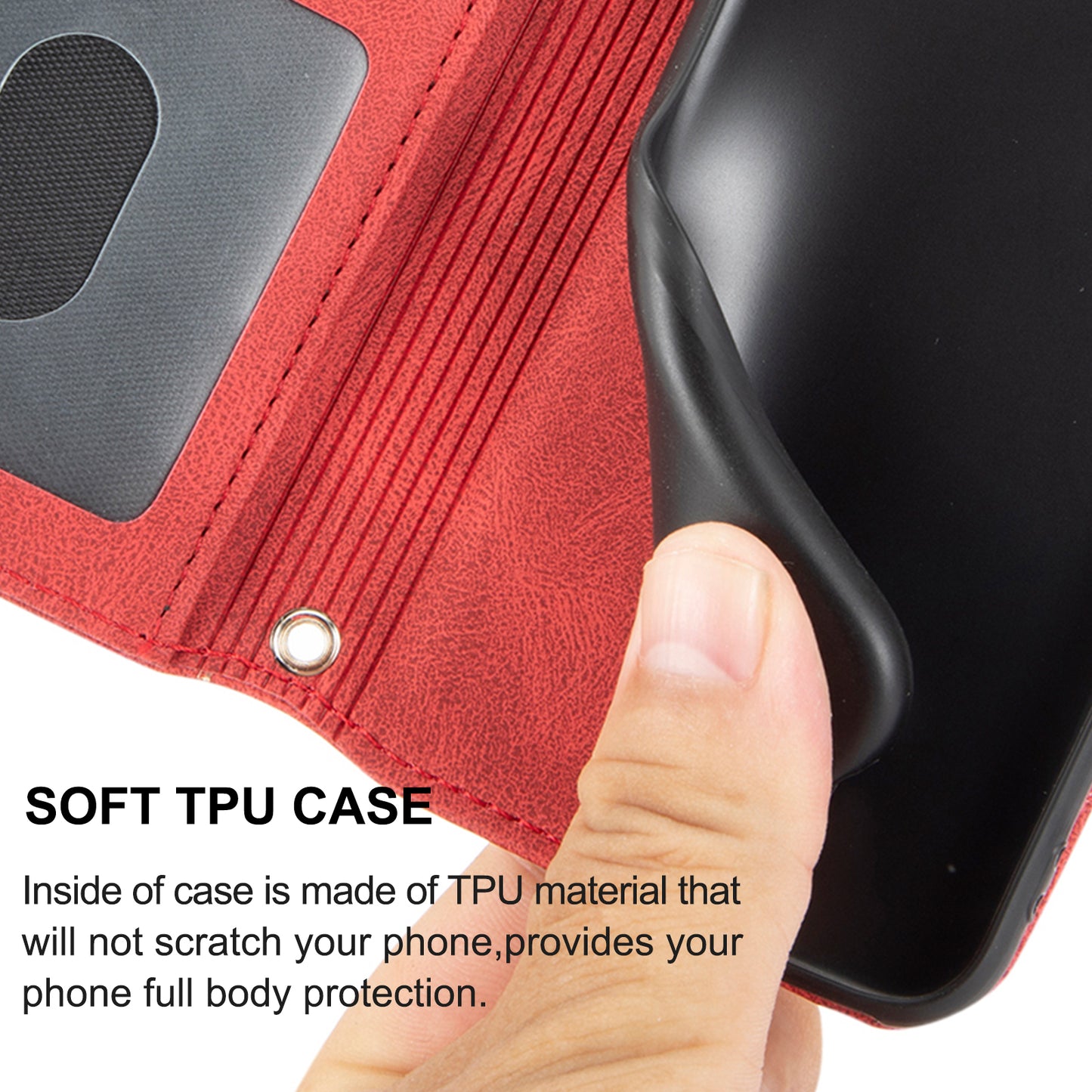 For Xiaomi Redmi Note 13 Pro 5G / Poco X6 5G Cover Soft PU Leather Imprinted Pattern Phone Case with Hand Strap - Red