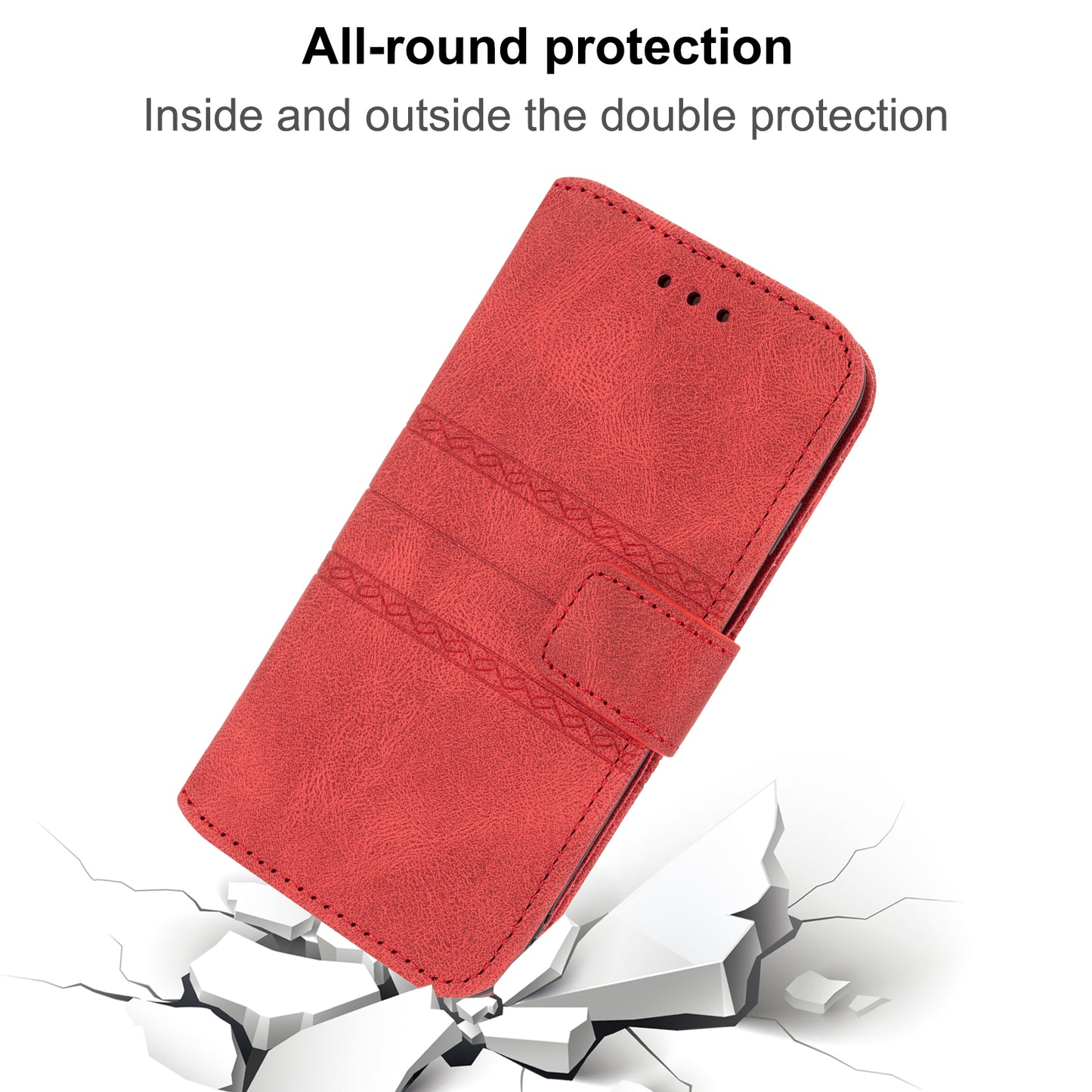 For Xiaomi Redmi Note 13 Pro 5G / Poco X6 5G Cover Soft PU Leather Imprinted Pattern Phone Case with Hand Strap - Red