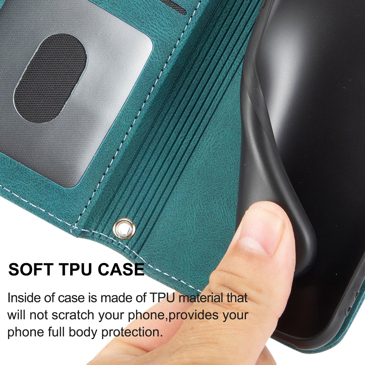 For Xiaomi Redmi Note 13 Pro 5G / Poco X6 5G Cover Soft PU Leather Imprinted Pattern Phone Case with Hand Strap - Blackish Green