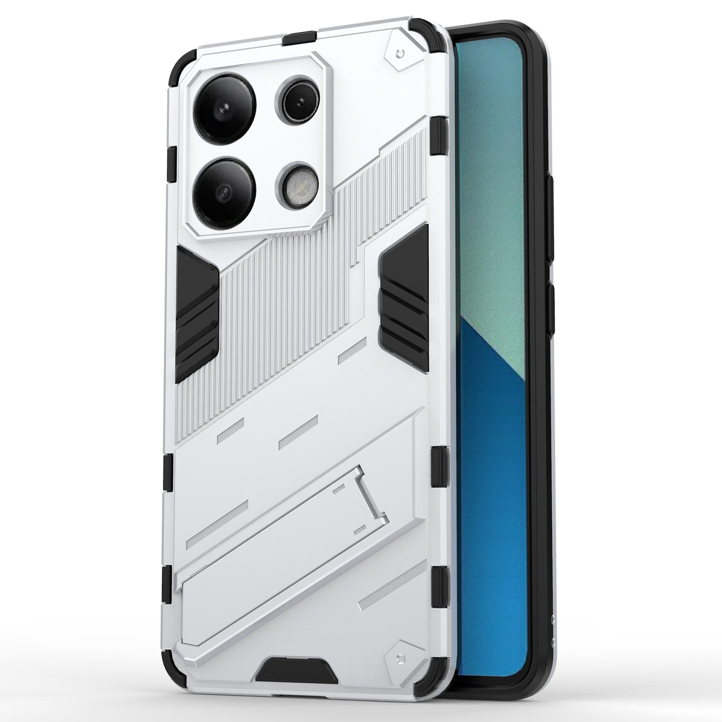 For Xiaomi Redmi Note 13 4G Phone Case Kickstand PC+TPU Drop-proof Back Shell - White