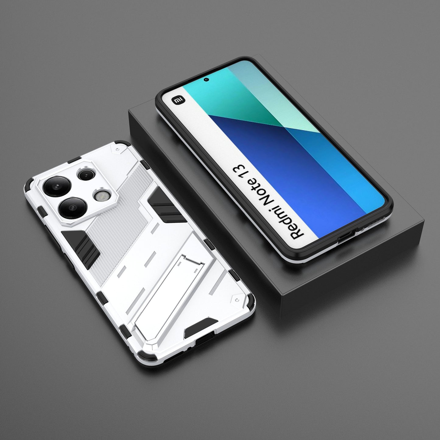 For Xiaomi Redmi Note 13 4G Phone Case Kickstand PC+TPU Drop-proof Back Shell - White