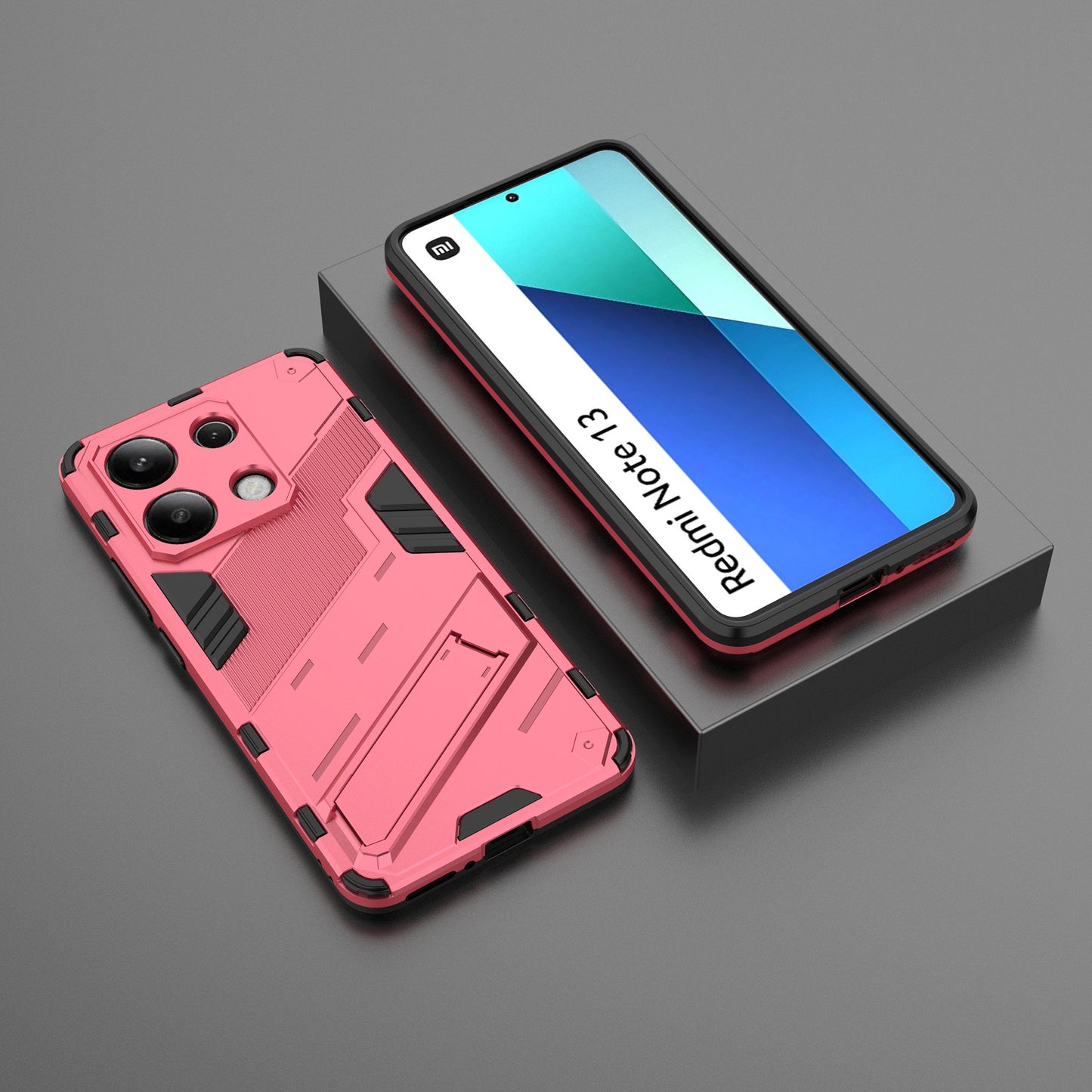 For Xiaomi Redmi Note 13 4G Phone Case Kickstand PC+TPU Drop-proof Back Shell - Rose