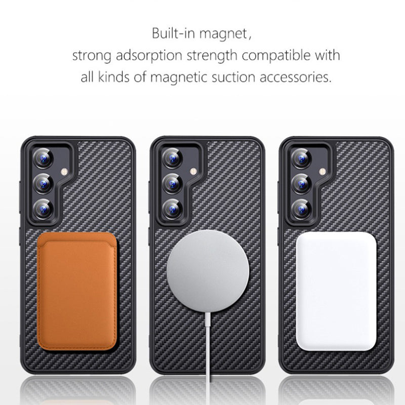 For Samsung Galaxy S24 Magnetic Case Kevlar Fiber TPU Carbon Fiber Texture Protective Cover