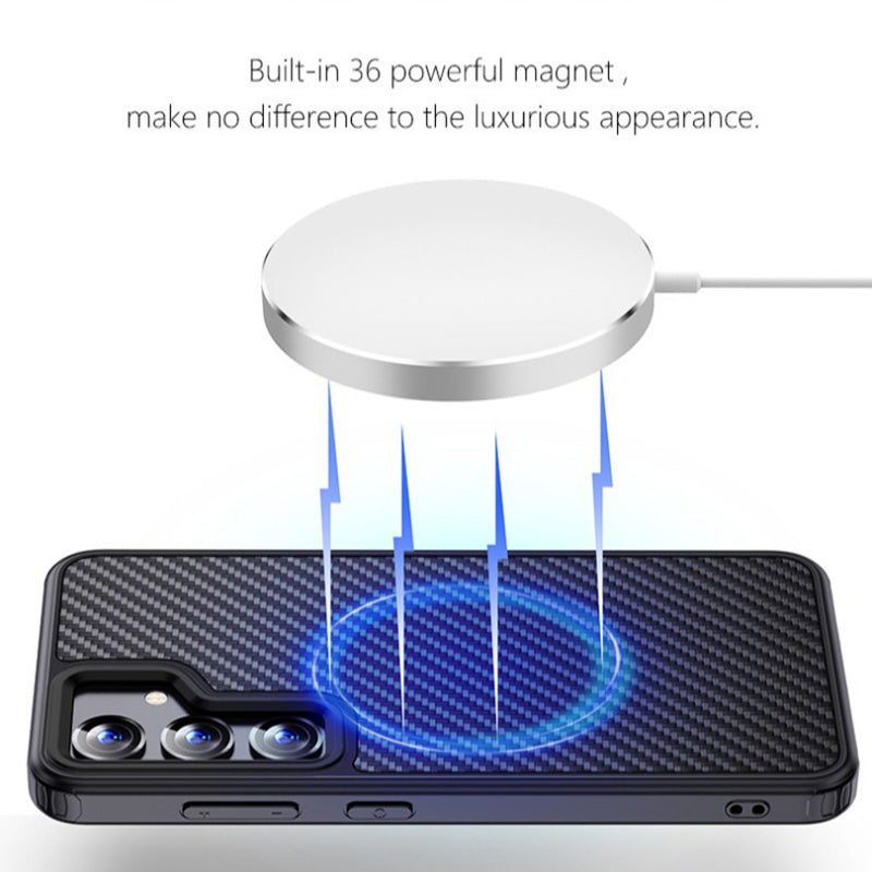 For Samsung Galaxy S24+ Magnetic Phone Case Kevlar Fiber TPU Slim-Fit Cover