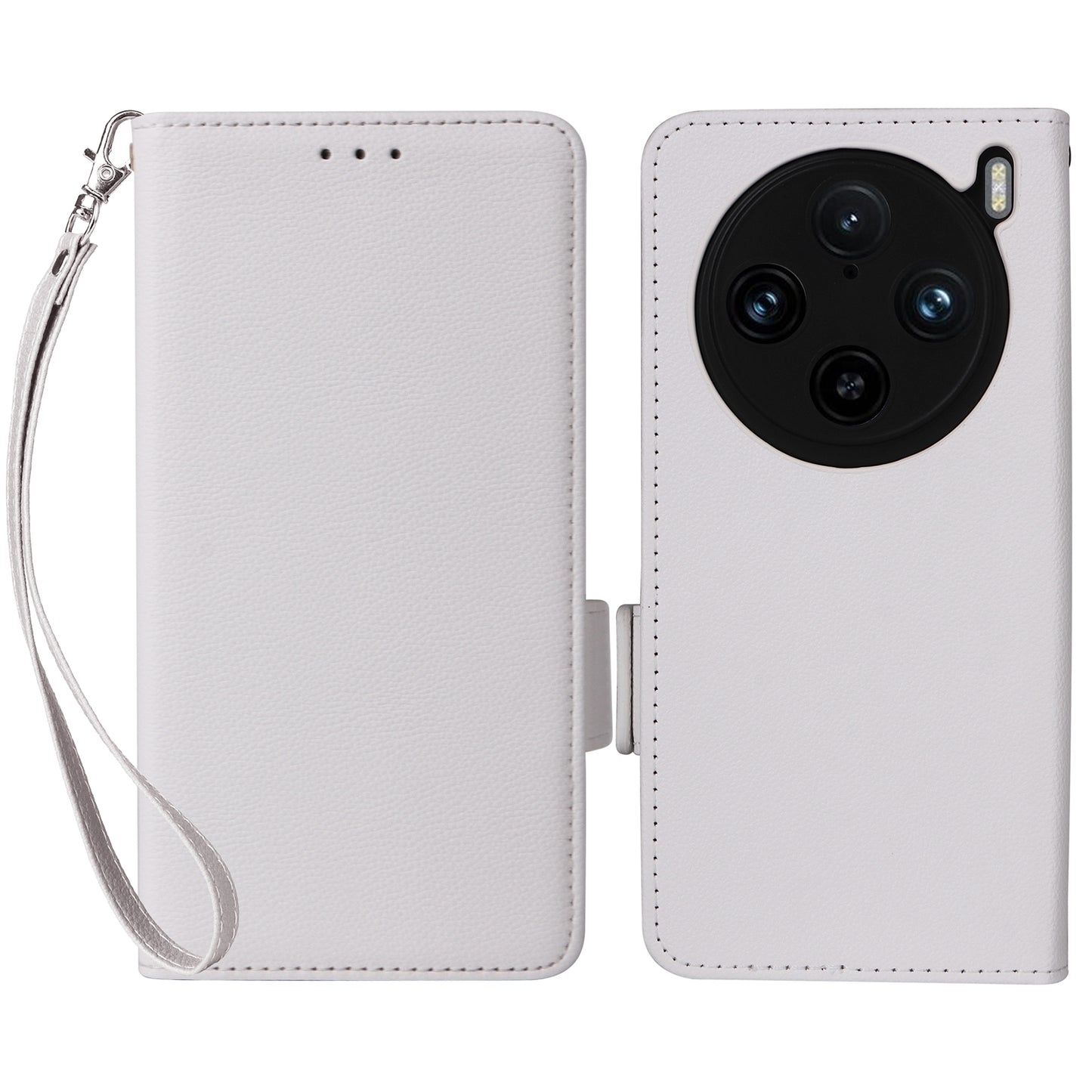 For vivo X100 Pro 5G Case Card Slots Shockproof Phone Cover with Litchi Texture - White