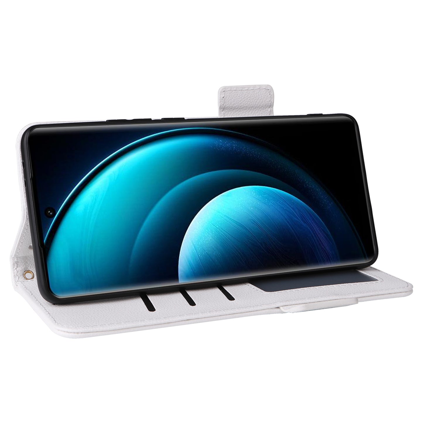 For vivo X100 Pro 5G Case Card Slots Shockproof Phone Cover with Litchi Texture - White