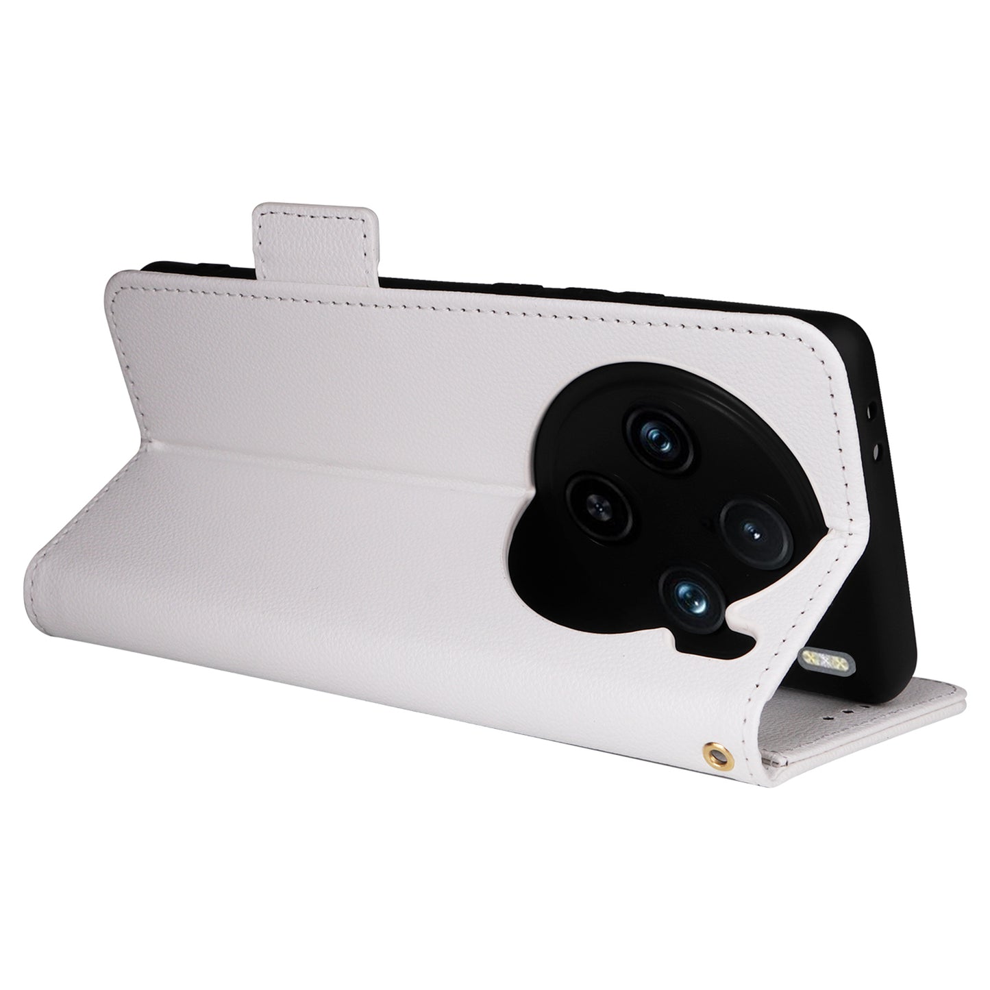 For vivo X100 Pro 5G Case Card Slots Shockproof Phone Cover with Litchi Texture - White