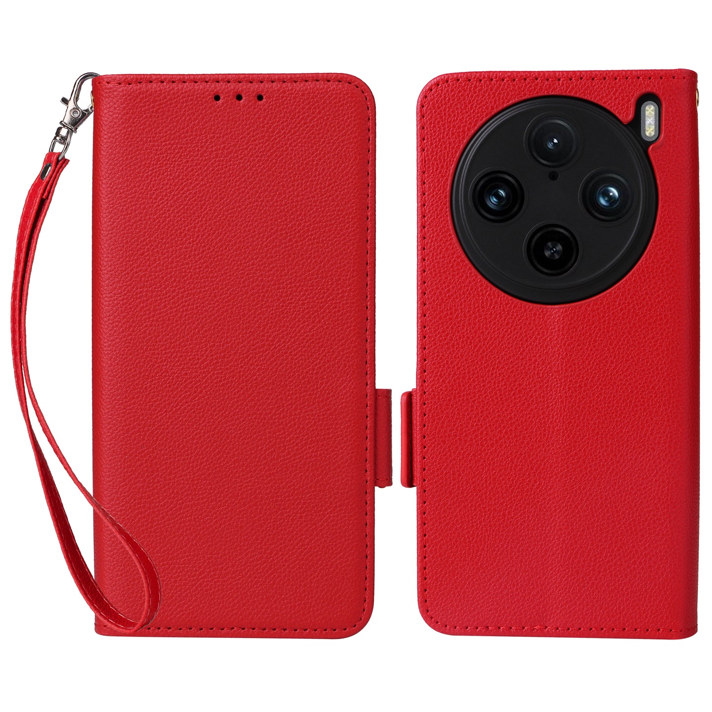 For vivo X100 Pro 5G Case Card Slots Shockproof Phone Cover with Litchi Texture - Red