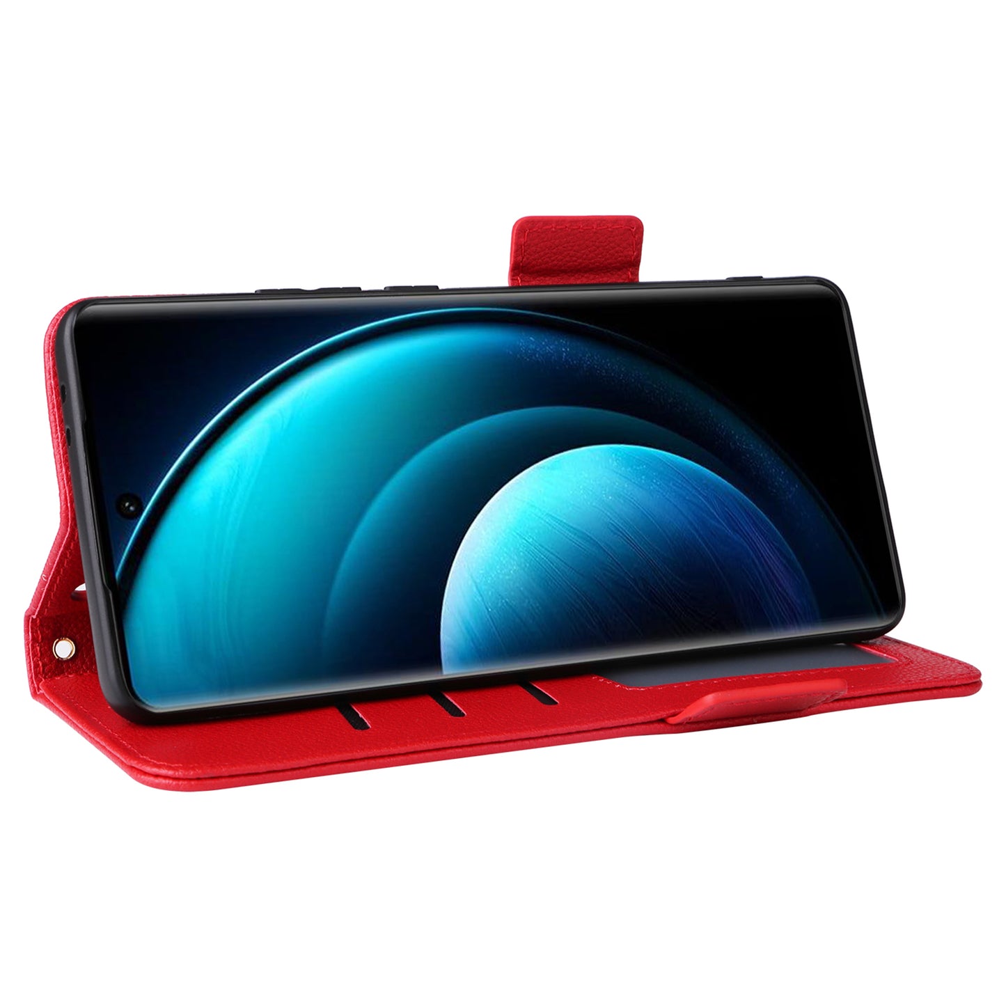 For vivo X100 Pro 5G Case Card Slots Shockproof Phone Cover with Litchi Texture - Red