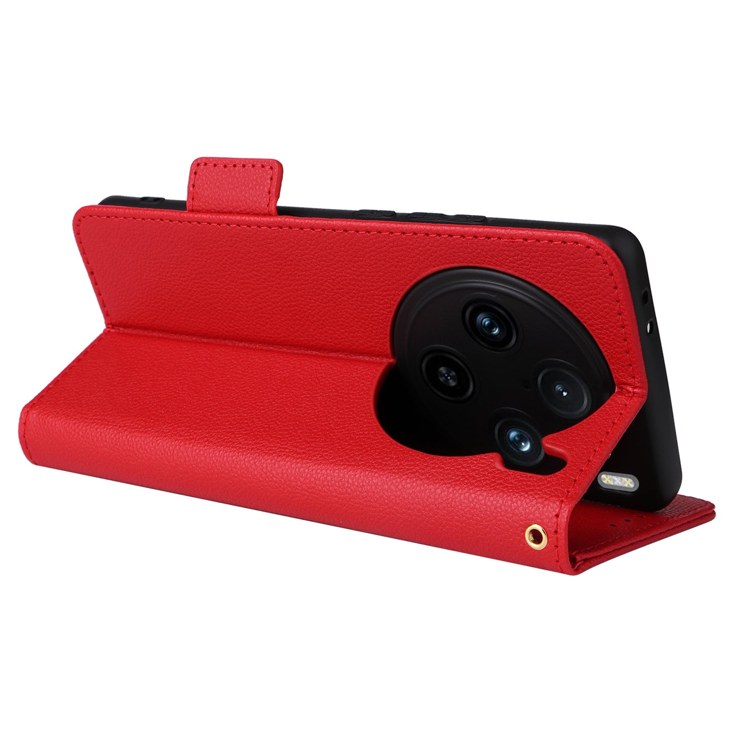 For vivo X100 Pro 5G Case Card Slots Shockproof Phone Cover with Litchi Texture - Red