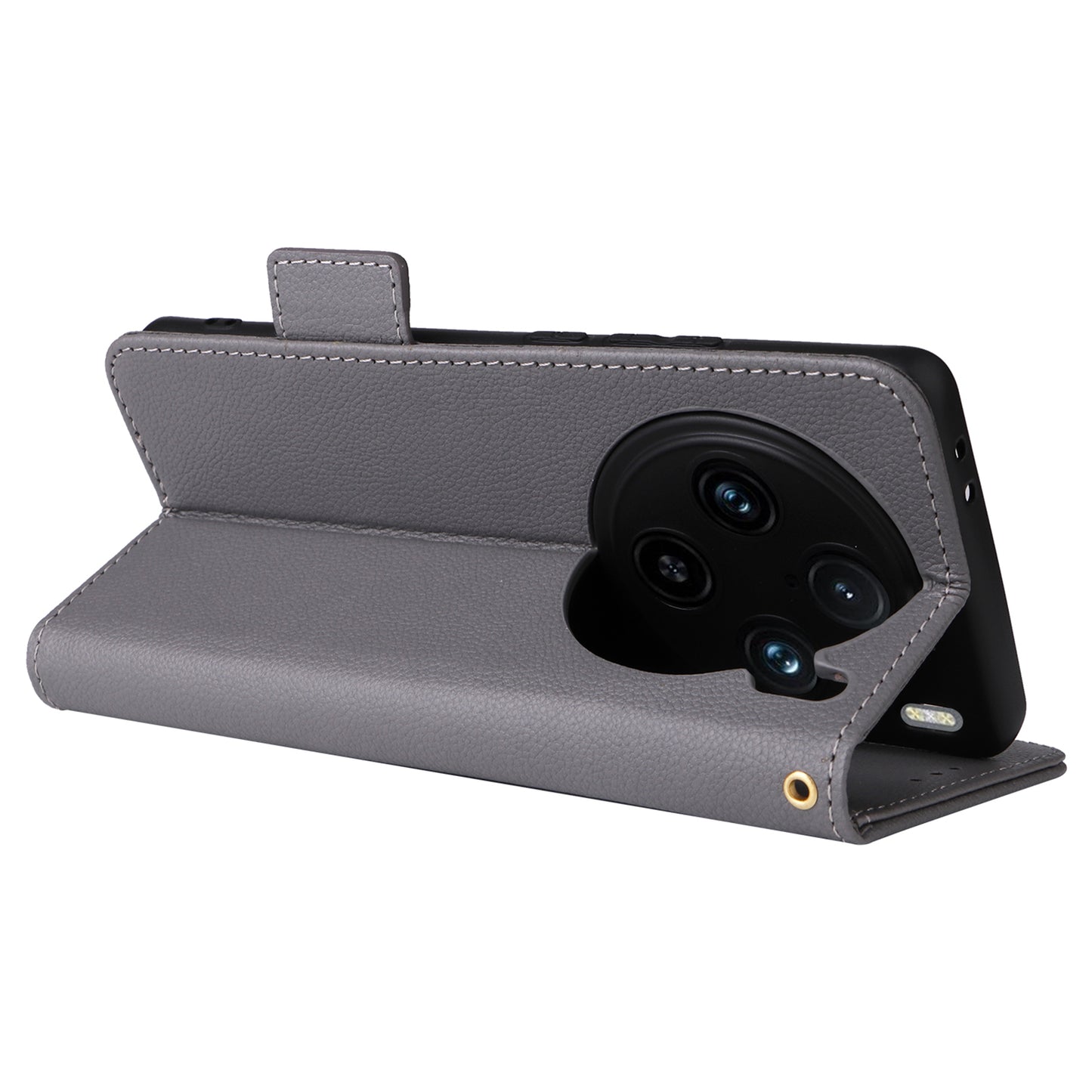 For vivo X100 Pro 5G Case Card Slots Shockproof Phone Cover with Litchi Texture - Grey