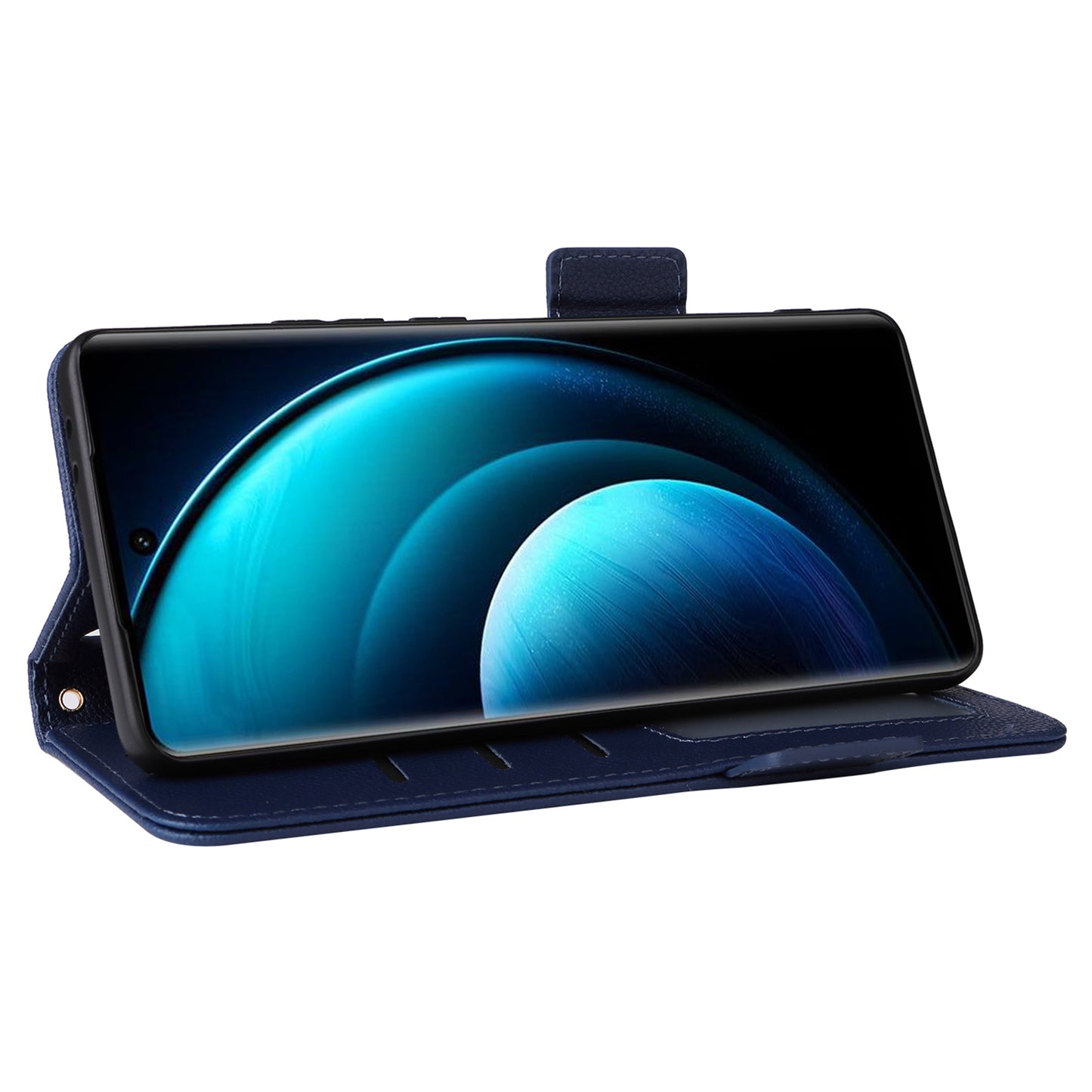 For vivo X100 Pro 5G Case Card Slots Shockproof Phone Cover with Litchi Texture - Dark Blue