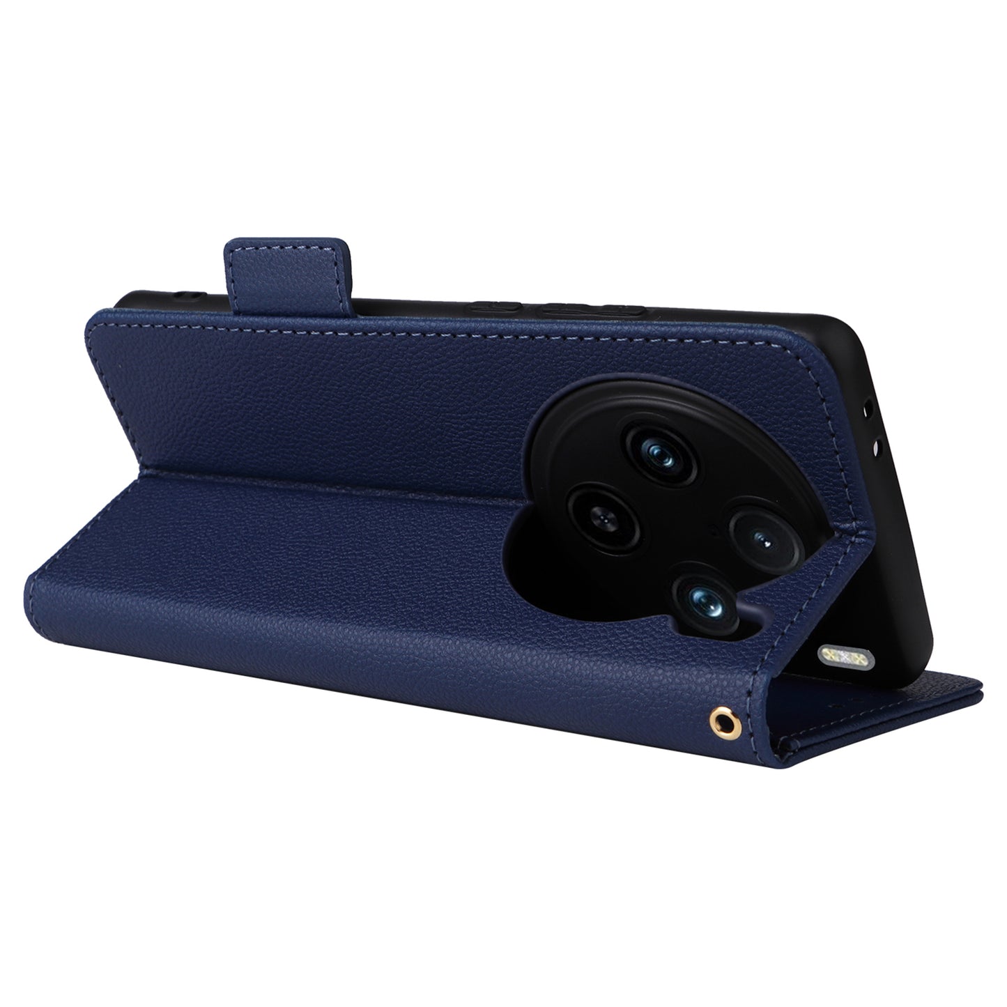 For vivo X100 Pro 5G Case Card Slots Shockproof Phone Cover with Litchi Texture - Dark Blue