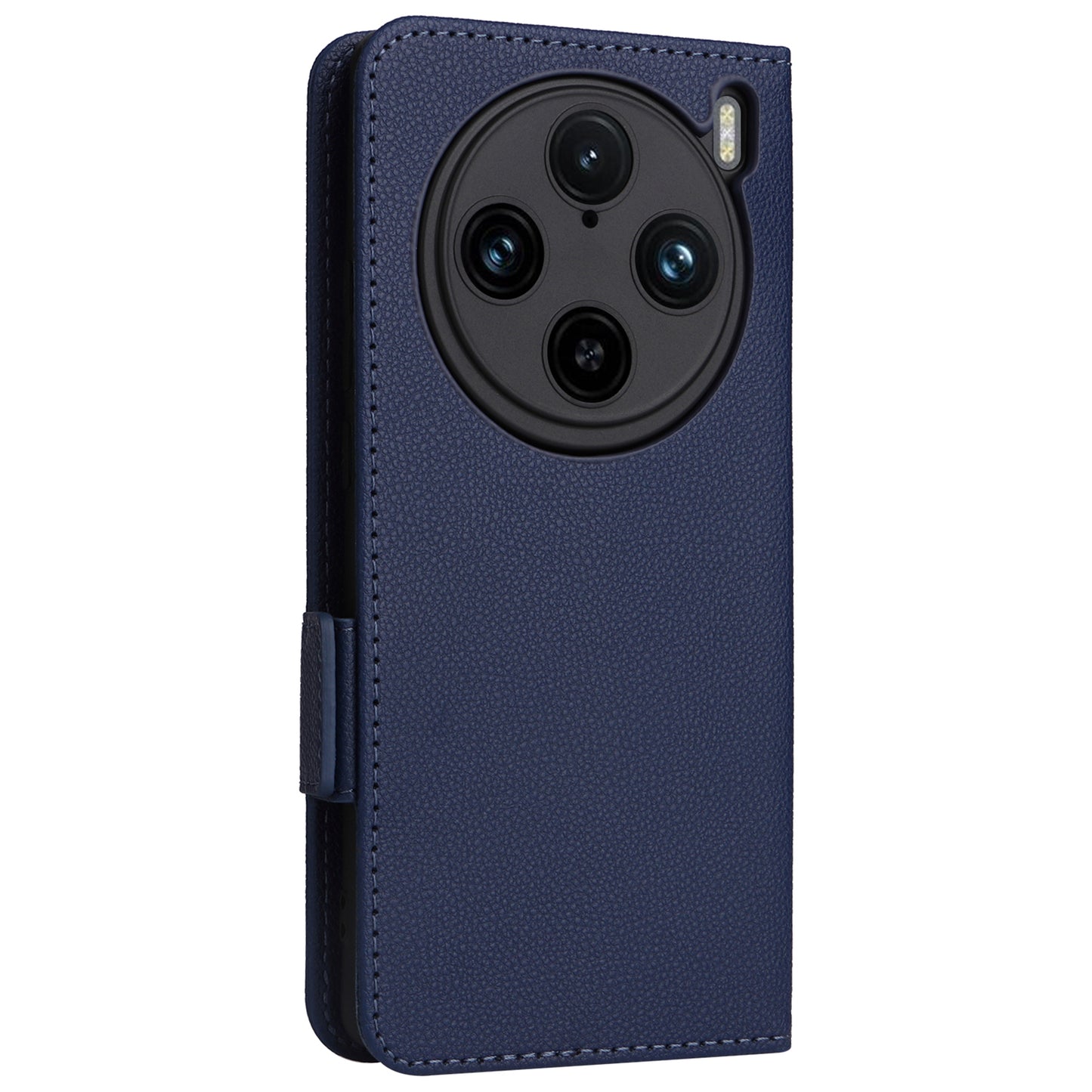 For vivo X100 Pro 5G Case Card Slots Shockproof Phone Cover with Litchi Texture - Dark Blue