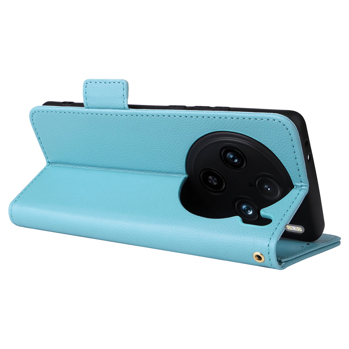 For vivo X100 Pro 5G Case Card Slots Shockproof Phone Cover with Litchi Texture - Baby Blue