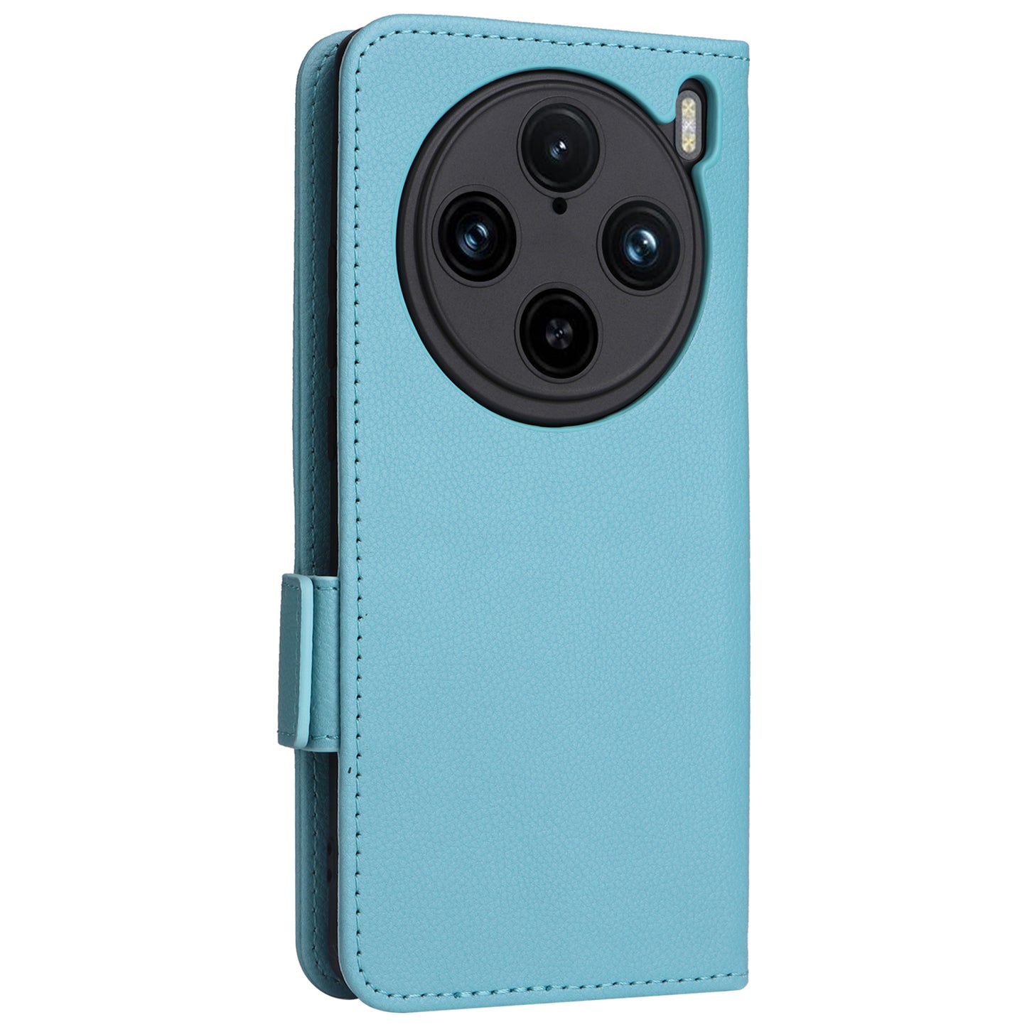 For vivo X100 Pro 5G Case Card Slots Shockproof Phone Cover with Litchi Texture - Baby Blue
