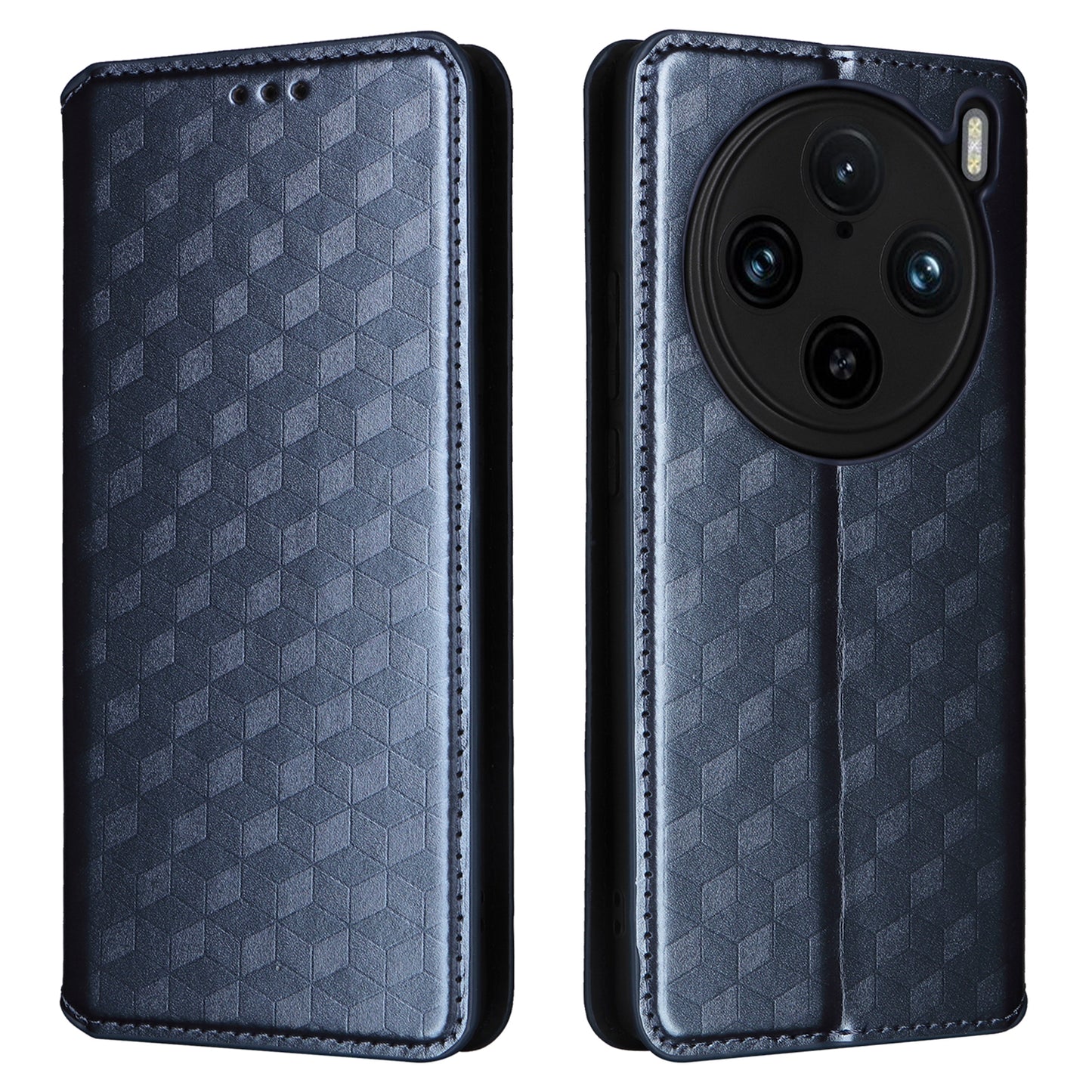 For vivo X100 Pro 5G Case Magnetic Closure Wallet Phone Protector Rhombus Pattern - Blue