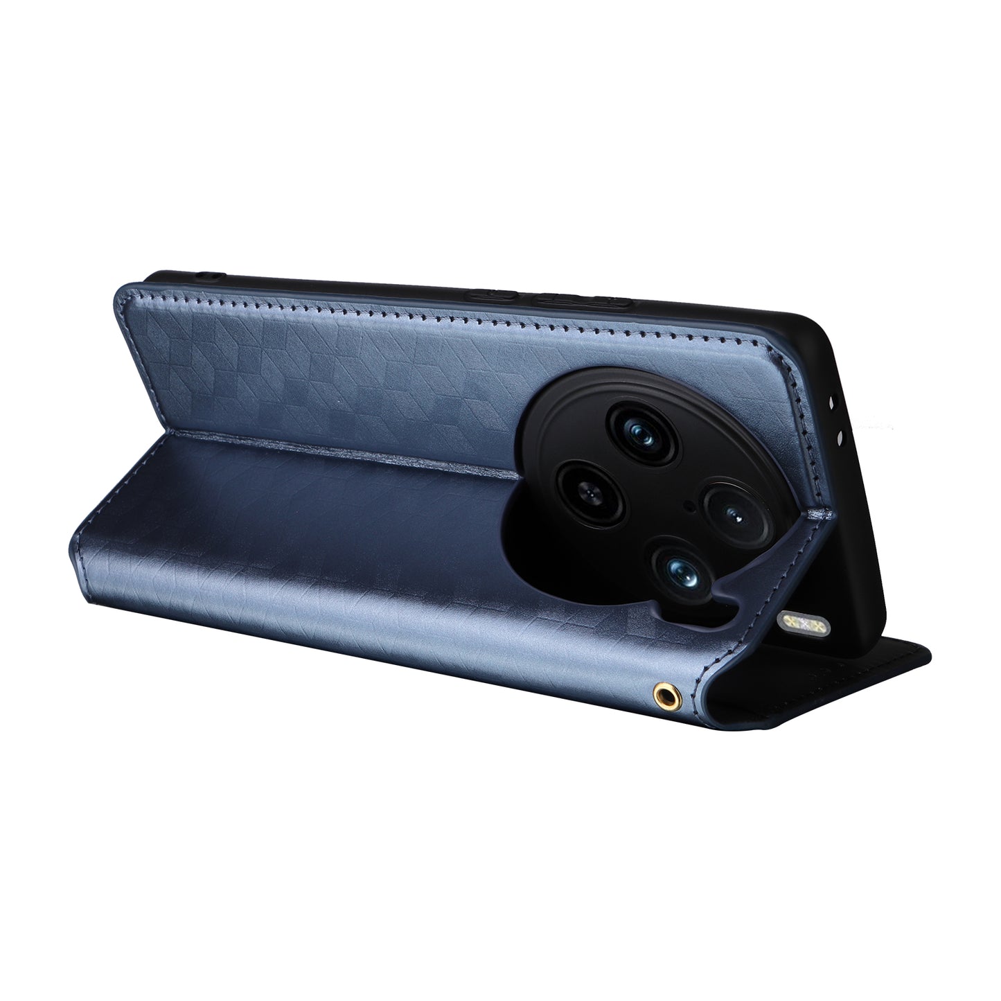 For vivo X100 Pro 5G Case Magnetic Closure Wallet Phone Protector Rhombus Pattern - Blue