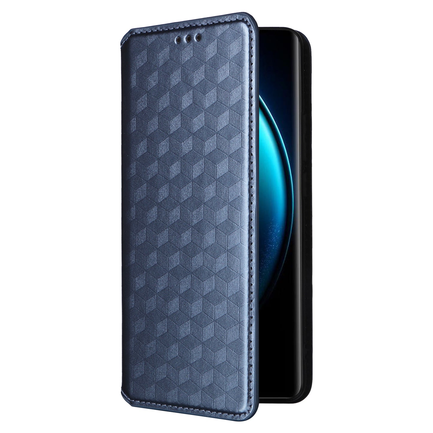 For vivo X100 Pro 5G Case Magnetic Closure Wallet Phone Protector Rhombus Pattern - Blue